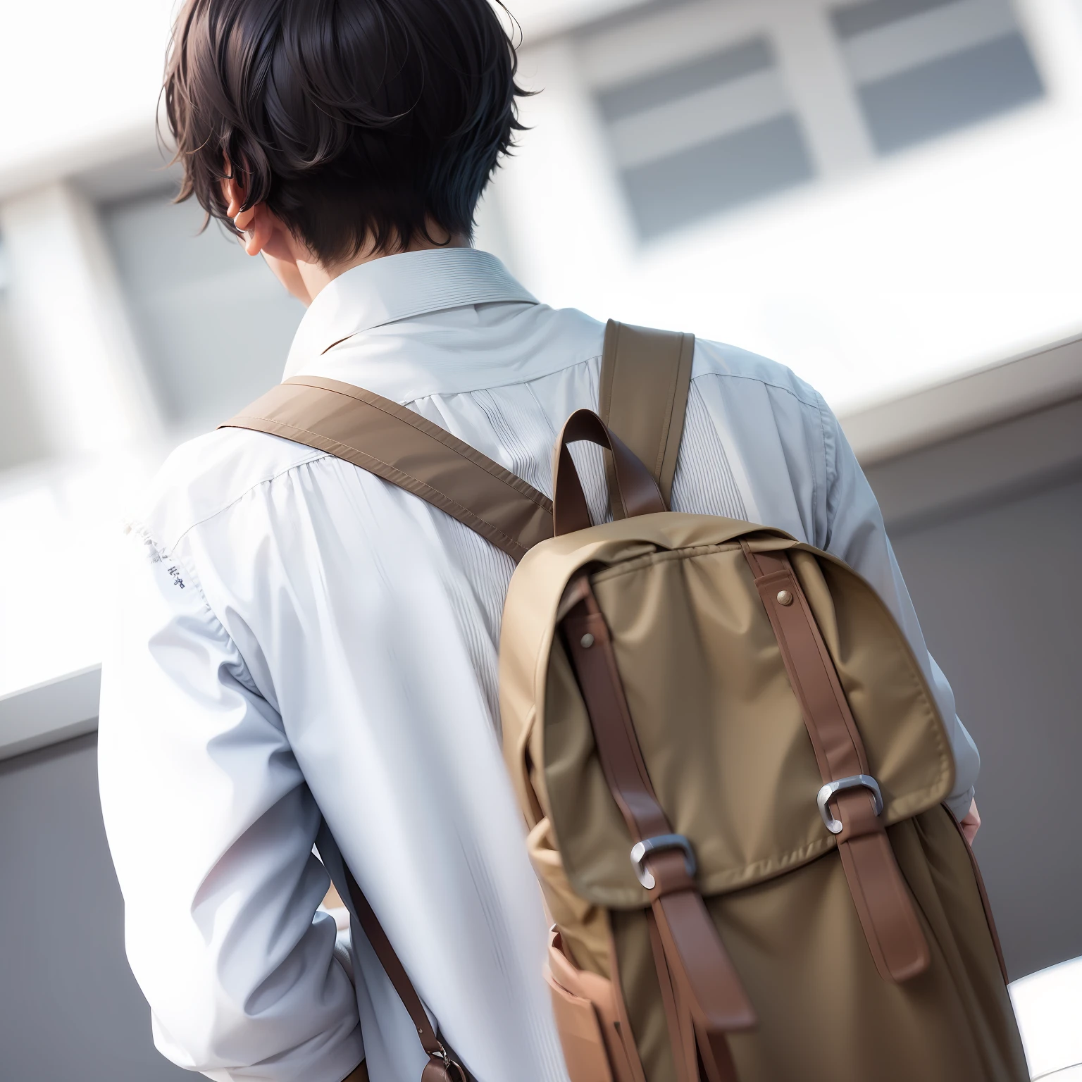 Back view of a Japanese male college student