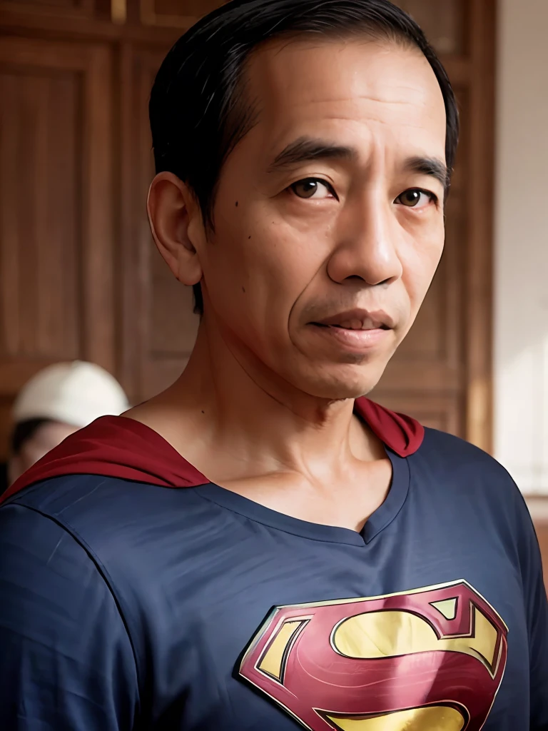 4k, Best quality, masterpiece, ultra high res, beautiful lighting, (realistic, photo-realistic:1.4), realistic background,
jokowi,
1man, 50 years old, superman, open_mask,