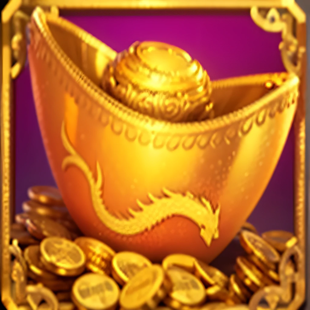 3D, Unreal Engine 5, 16K, Ultra High, Detail, Clear, Golden Bowl Full of Coins and Dragons, Golden Dragon, Prosperity, Gold, Gold and Treasure, God of Wealth, Gold Nobility, Dynasty, Gold Treasure, Characteristics of the Golden Curve, Gold Coins, 9k, Inspired by Luo Mu, Realistic Gold, Magnificent, Golden Themes, Avatar Images, Gold Themes, Holding Gold, Golden Taurus