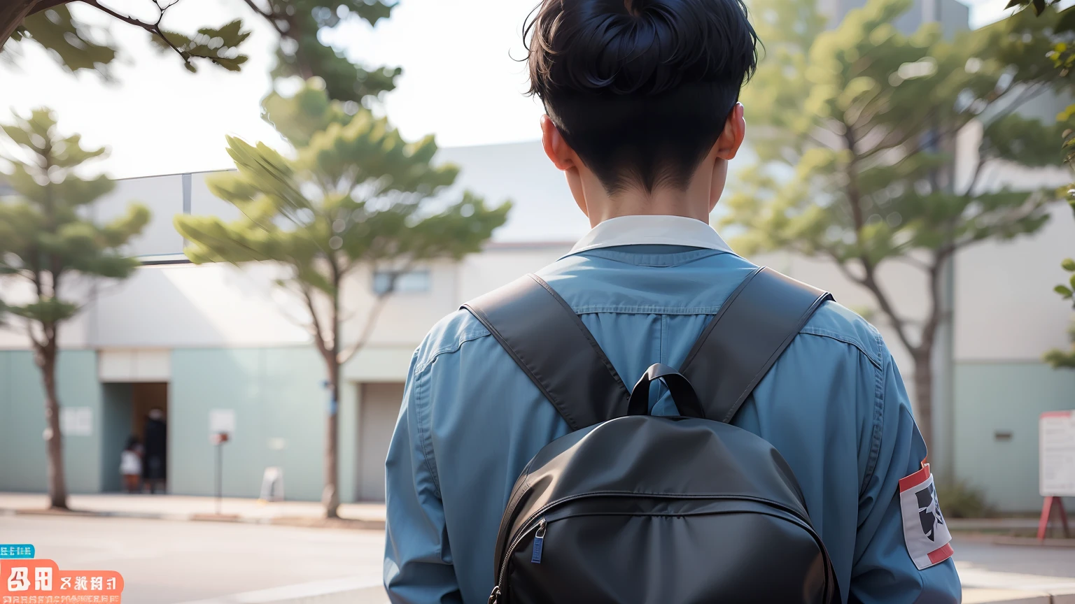 Back view of a Japanese male college student