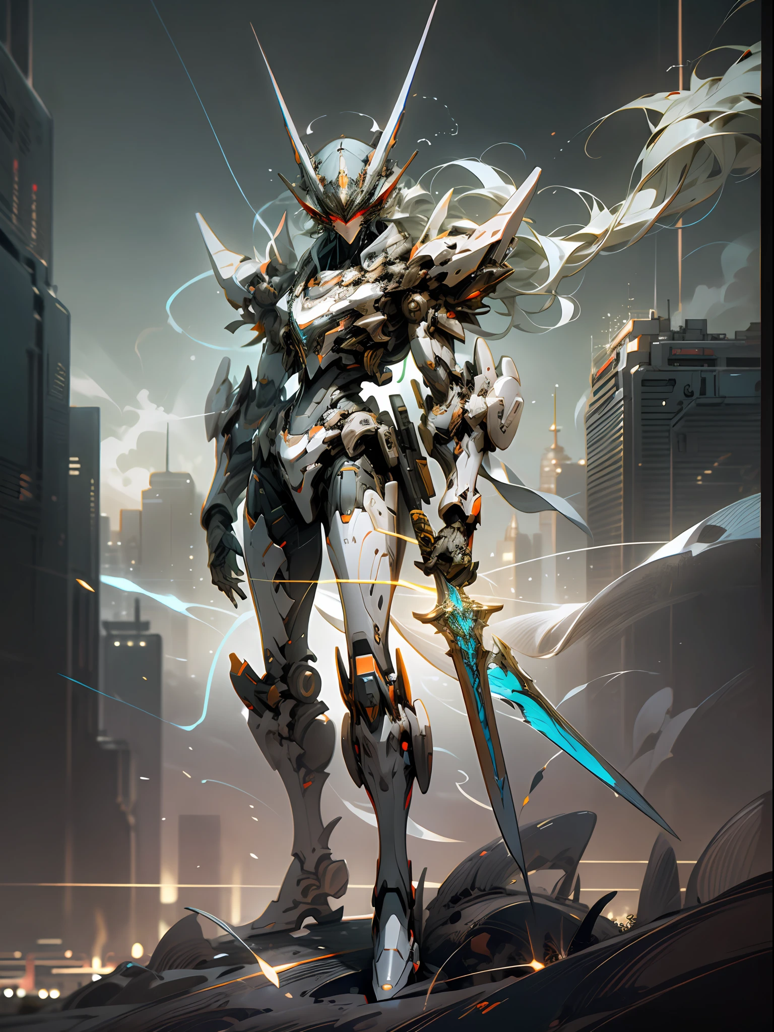Masterpiece, Best quality, High quality, (Futurism: 1.1), Red Ghost Hunter, Lightning Surround, Lightning Flash, Swords Scattered Aside, (Cyberpunk Costume), Cinematic Lighting, (Exquisite Future), Beautiful and Beautiful, Ultra Detailed, Great Composition, Floating, Depth of Field, (Very Detailed CG, Unity 8k wallpaper), (Beautiful Detail Background), Beautiful Hair Detail, Dramatic Lighting, GOGETTA, Mecha, Best Quality, Ultra High Resolution, Photorealistic Realistic
