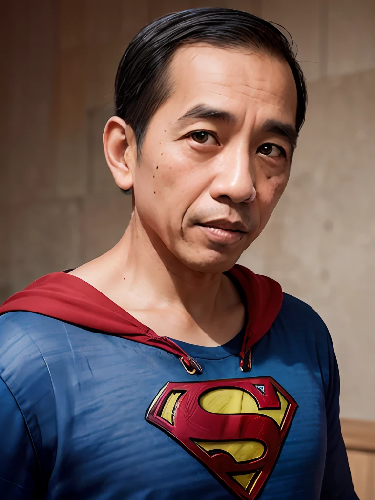 4k, Best quality, masterpiece, ultra high res, beautiful lighting, (realistic, photo-realistic:1.4), realistic background,
 jokowi, 
1man, 50 years old, superman, open_mask,