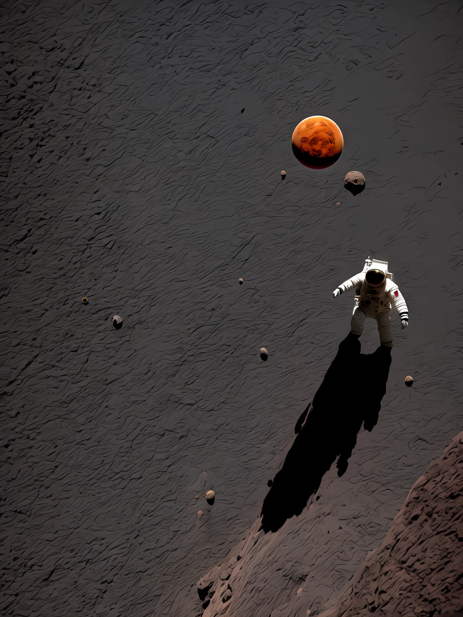 Astronaut in a montain looking for an lava exoplanet:: photorealistic::5 old photograph::1 accent lighting::1 360 panorama::2.8 banksy::1 matte black color::1 defocus::-0.5 --v 4 --quality 2 --stylize 1000 --chaos 025
