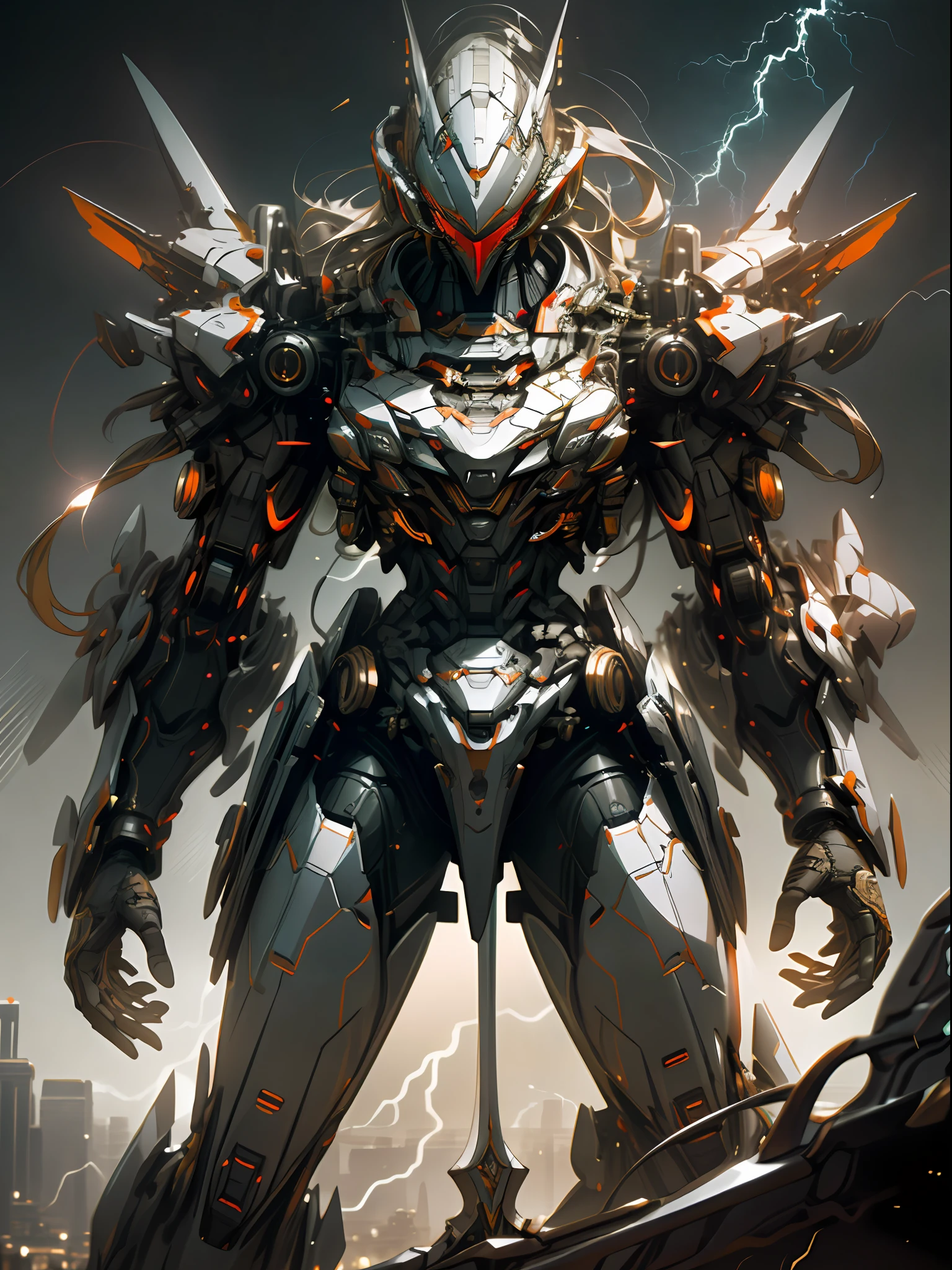 Masterpiece, Best quality, High quality, (Futurism: 1.1), Red Ghost Hunter, Lightning Surround, Lightning Flash, Swords Scattered Aside, (Cyberpunk Costume), Cinematic Lighting, (Exquisite Future), Beautiful and Beautiful, Ultra Detailed, Great Composition, Floating, Depth of Field, (Very Detailed CG, Unity 8k wallpaper), (Beautiful Detail Background), Beautiful Hair Detail, Dramatic Lighting, GOGETTA, Mecha, Best Quality, Ultra High Resolution, Photorealistic Realistic