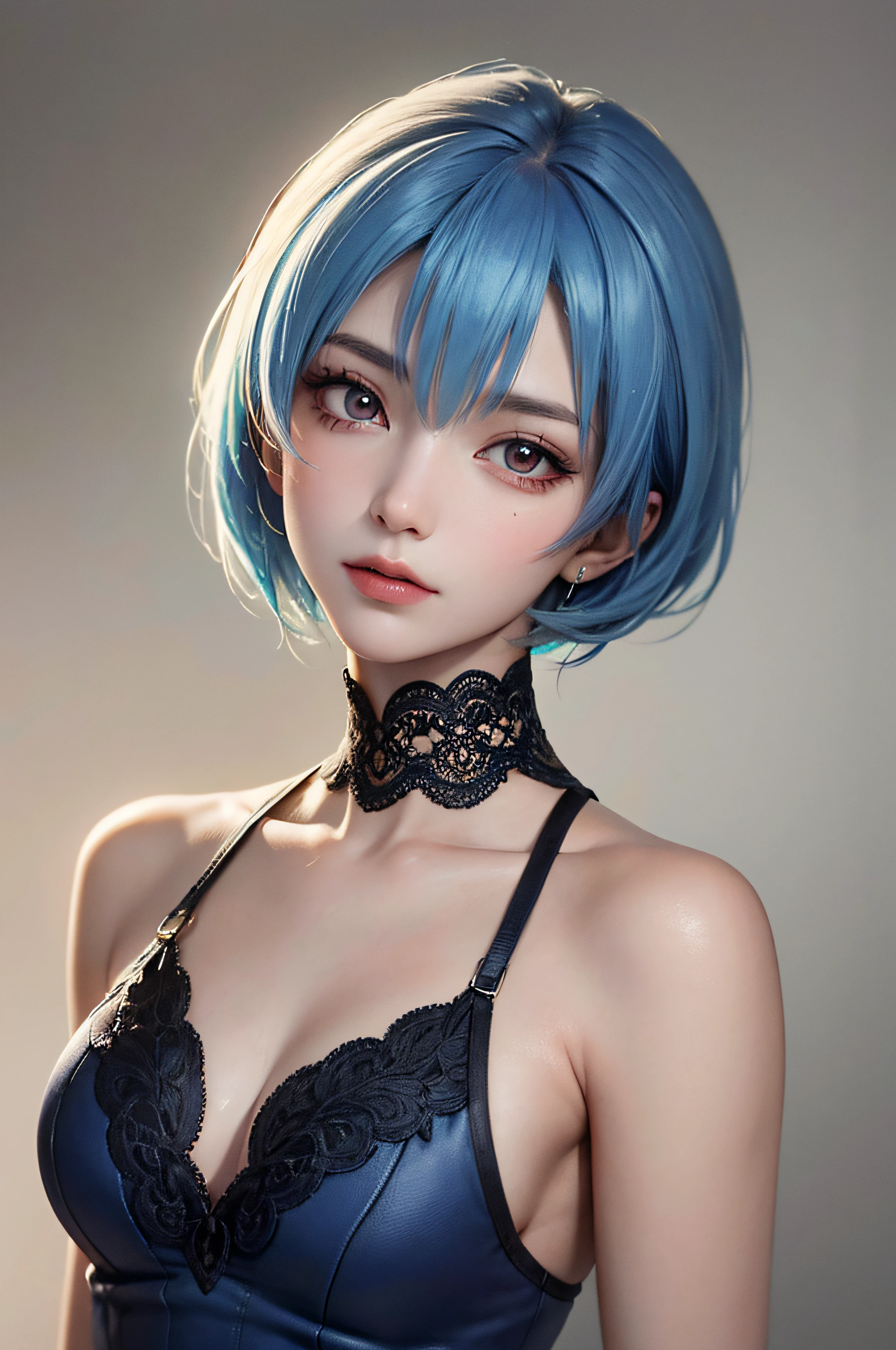 Masterpiece, Best Quality, 8K, Detailed Skin Texture, Detailed Cloth Texture, Beautiful Detail Face, Intricate Detail, Ultra Detailed, Portrait of Rei Ayanami, Blue Hair, Red Eyes, Head Tilt, No Background