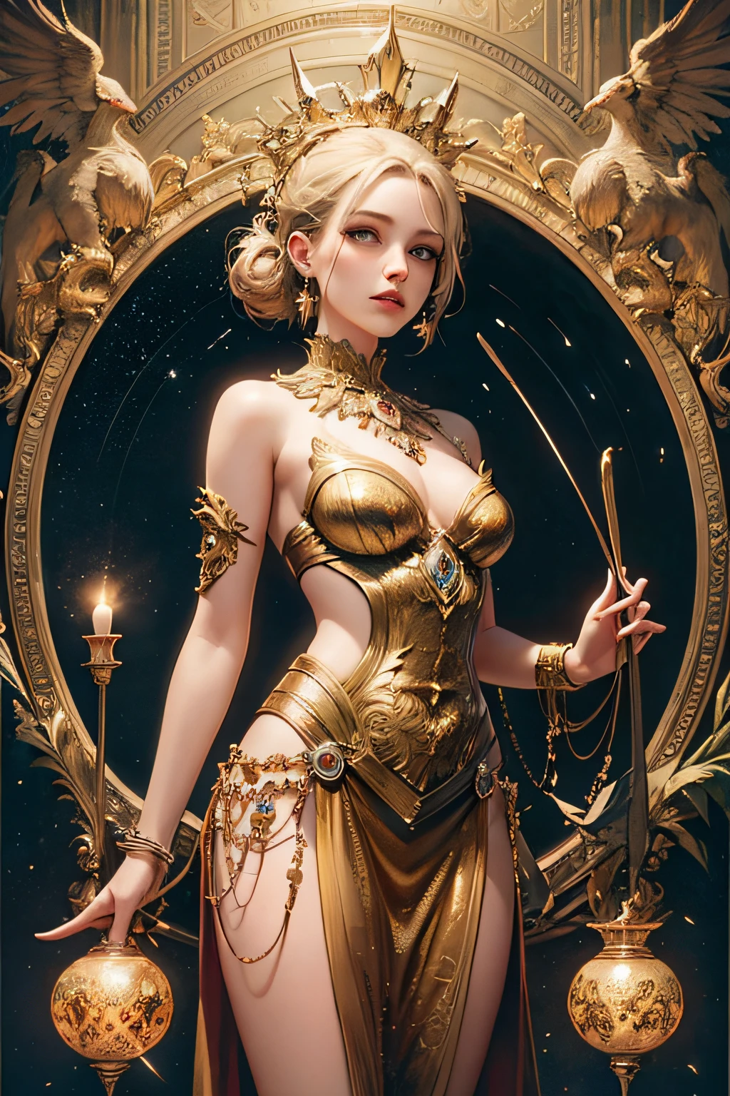 (masterpiece, top quality, best quality, official art, beautiful and aesthetic:1.2), (1girl), extreme detailed,colorful,highest detailed, official art, unity 8k wallpaper, ultra detailed, beautiful and aesthetic, beautiful, masterpiece, best quality, (zentangle, mandala, tangle, entangle) ,holy light,gold foil,gold leaf art,glitter drawing, PerfectNwsjMajic