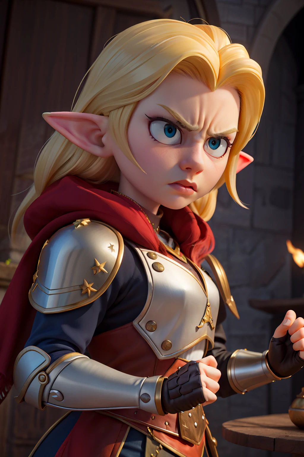 masterpiece, high quality best quality,close up,1girl, Angry, Elf, Princess, Castle, Fantasy, Fiction, Royalty, Regal, Noble, Medieval, Armor, Battle, War, Warrior, Woman, Female, Strong, Powerful, Fierce, Brave, Determined, Resilient, Stoic, Pensive, Moody, Tempestuous, Brooding, Dark, Mysterious, Intense, Dramatic, Gloomy, Eerie, Haunting, Enchanting, Magical, Ethereal, Elven, Pointed Ears