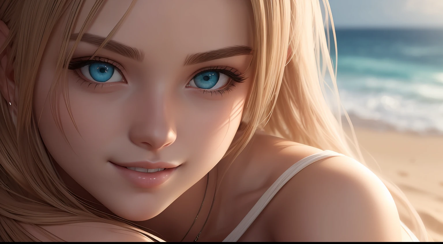 high quality, cg game, full body, 8k, RAW photo, best quality, woman, young, blond hair, light brown eyes, taking beach bath, small breasts, (photorealistic: 1.4) best quality, masterpiece, illustration, an extremely delicate and beautiful, extremely detailed, CG, unit, 8k wallpaper, amazing, fine details, masterpiece, best quality, official art, extremely detailed CG unit 8k wallpaper, absurd, incredibly absurd, huge file size, ultra-detailed, highres, extremely detailed, beautiful detailed girl, extremely detailed eyes and face, beautiful detailed eyes, light on face, cinematic lighting, 1girl, smile --aut --auto