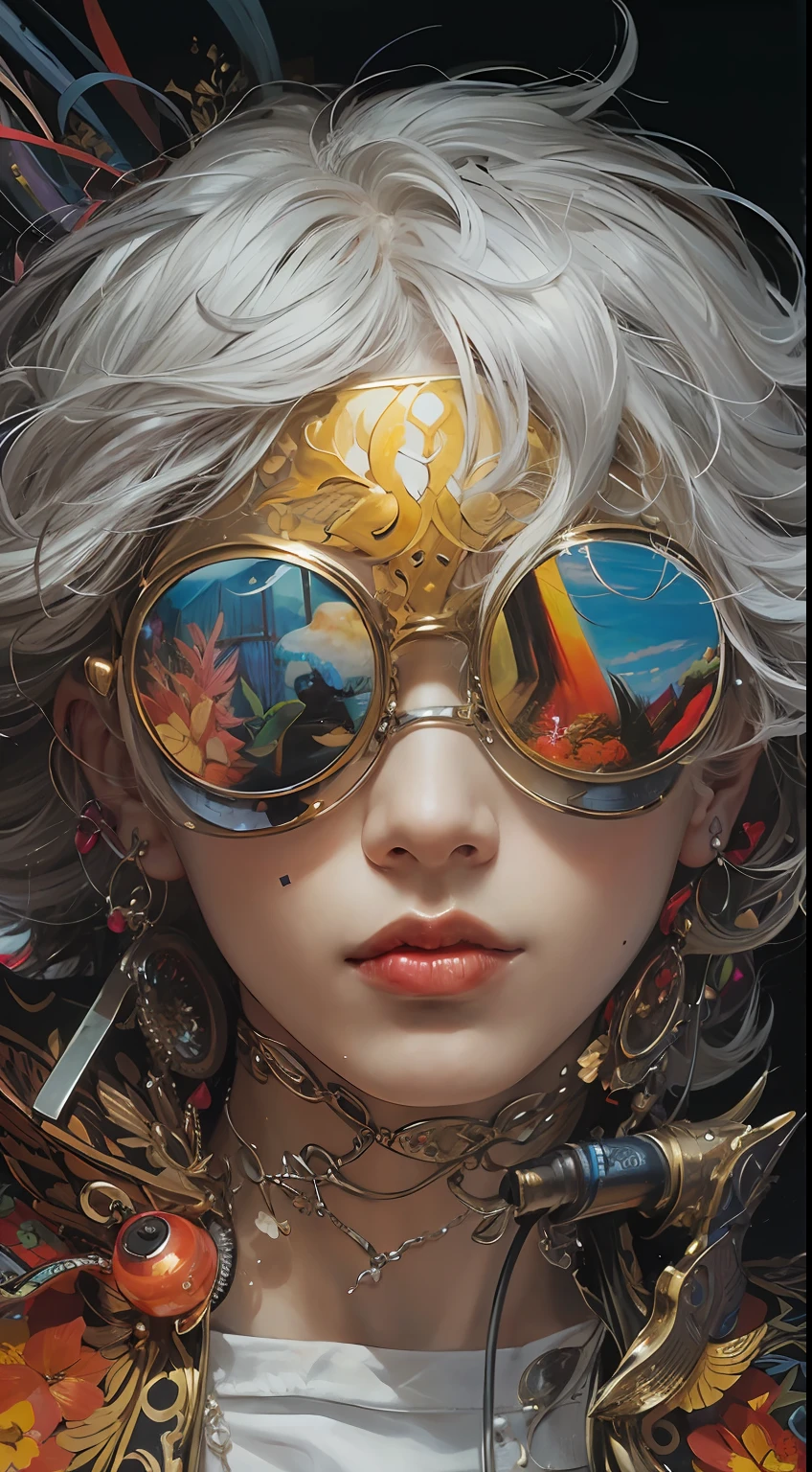 Photorealistic (8k, RAW photo, photorealistic:1.25), (lipgloss, eyelashes, gloss-face, glossy skin, best quality, ultra highres, depth of field, chromatic aberration, caustics, broad lighting, natural shading, Kpop idol) looks at the audience with serenity and goddess-like happiness, Boris Vallejo style, short hair bikini girl, holding a pistol, bathrobe, textured skin shiny, fusion of hyper-realistic painting, delicate brush strokes, pure white background,