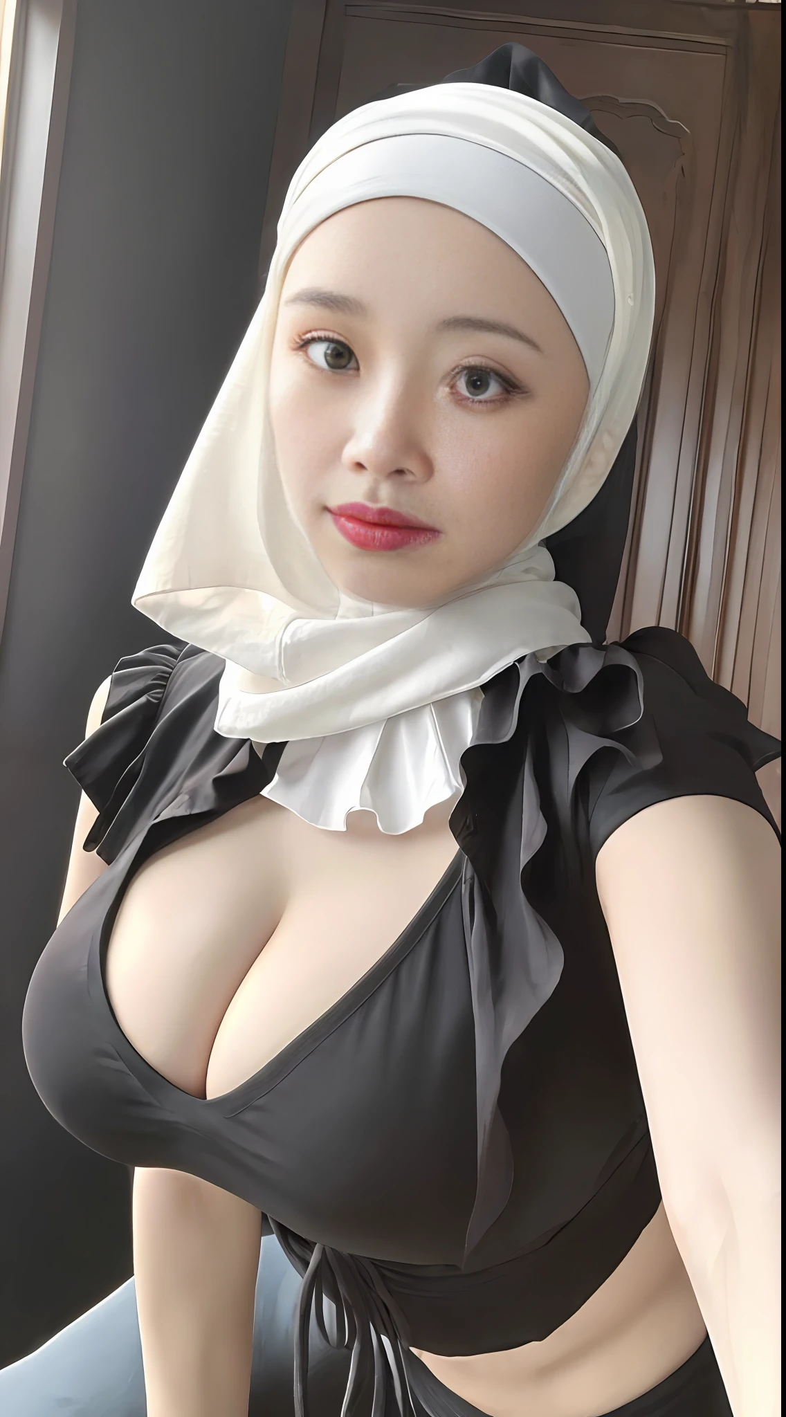a beautiful japanese woman wearing hijab and having very big breasts, sexy buttocks, very beautiful glowing white face, beautiful face, pink cheeks, sexy lips, porcelain skin, intricate details, oil painting effect in Rembrandt art style, art portrait concept in Stanley Artgerm Lau style, WLOP, trending on Artstation, epic, trending on cgsociety, Detailed digital painting, blurry rendering, Unreal Engine 5 rendering, 4k resolution hyper-detail 32k, ultra high quality model