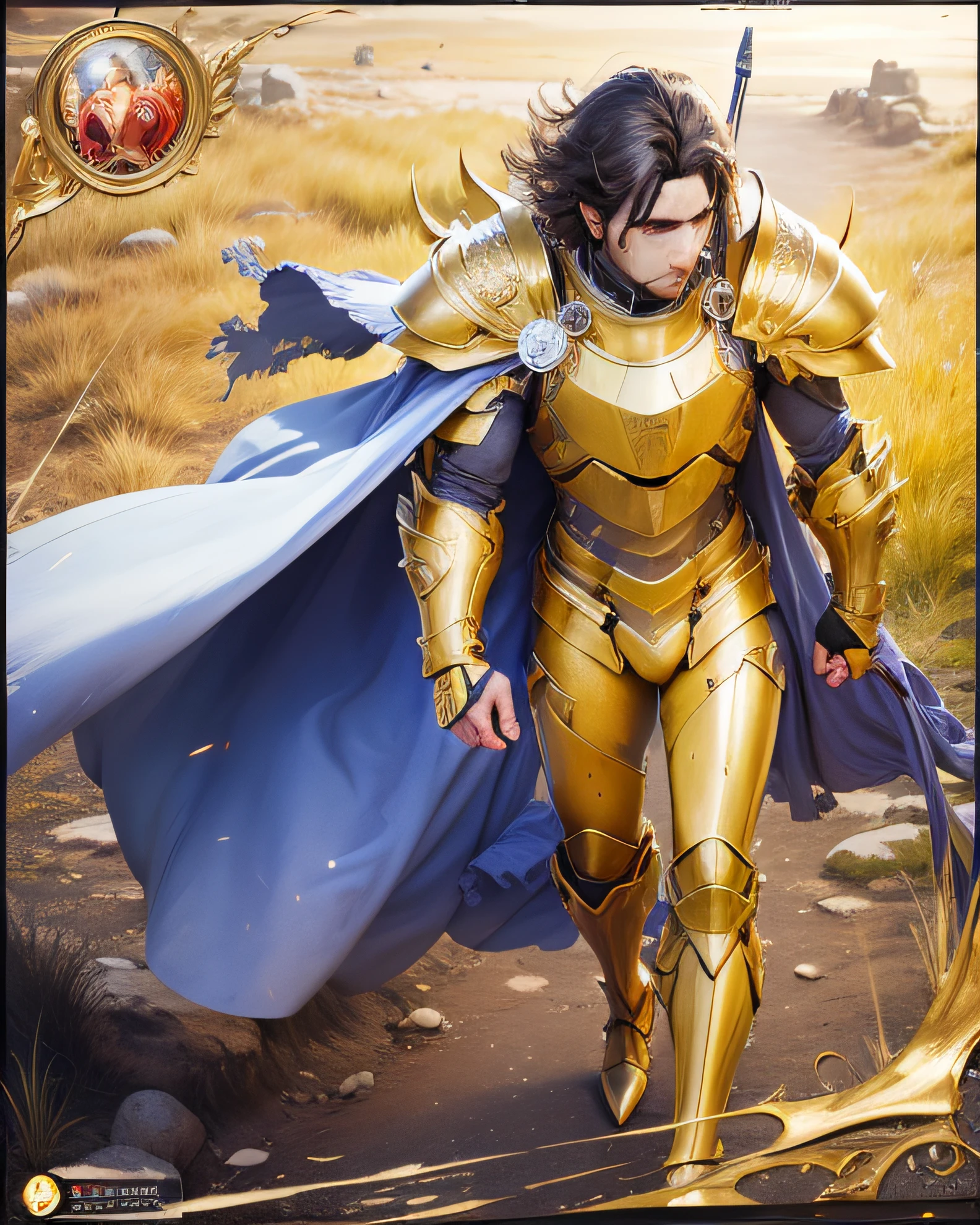 masterpiece, best quality, masterpiece, detailed face, detailed eyes, full body, 1boy, Gemini Armor, male armor, walking on the ancient Greek battlefields, (8k, RAW photo, best quality, masterpiece: 1.2 ), solo focus, --auto