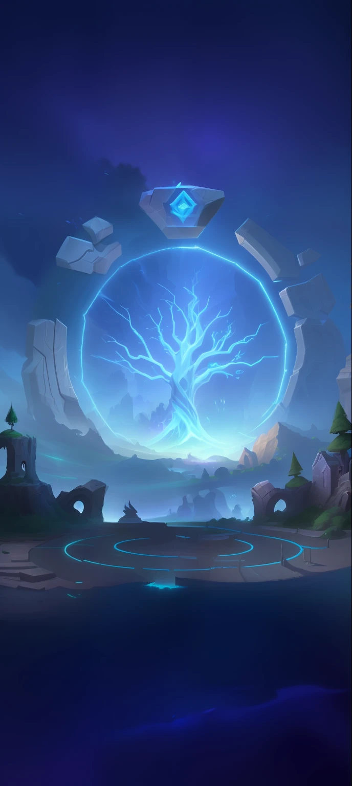 a cartoon image of a futuristic looking tree surrounded by trees, odin's stone arena background, official splash art, concept art magical highlight, the world tree, mana art, world tree, background artwork, background art, yggdrasil, riot games concept art, wild rift, splash art, mobile game art, league of legends concept art, arena background