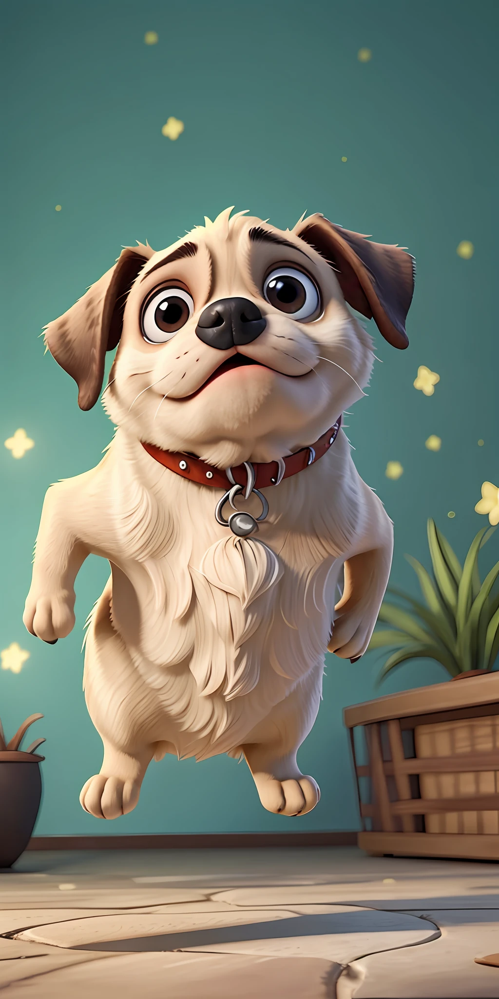 Bouncing pug, best quality, animated background, angry expression