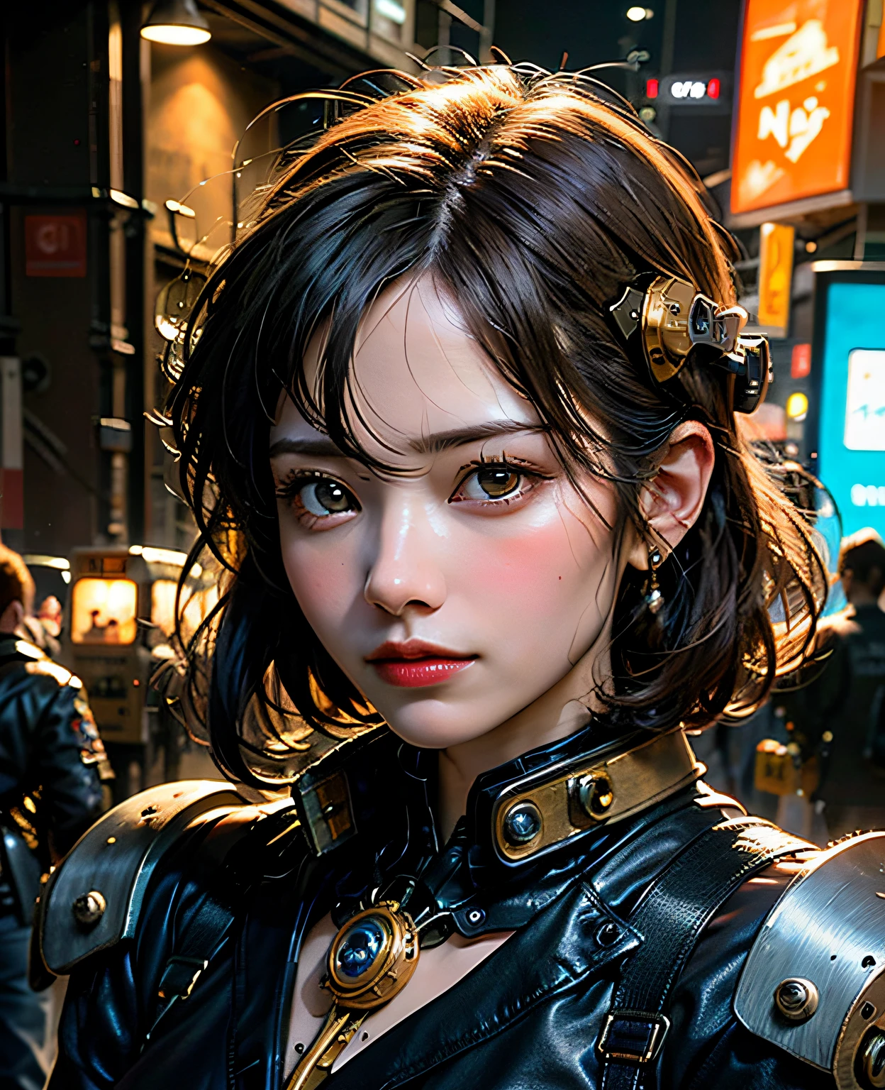 Gray hair, flowing short hair, strong wind, orange eyes, shiny eyes, steampunk boy, big, face, raw, visible. photorealistic real, portfolio, fine LED, golden metal mech set, steampunk, metal, beautifully decorated, beautiful relief, small parts polymer, detailed mech parts, thin tube bundle, metal cylinder, detailed neon, fine LED, fine parts, gears, gauges, pressure gauges, steam, look at the audience with an elegant expression