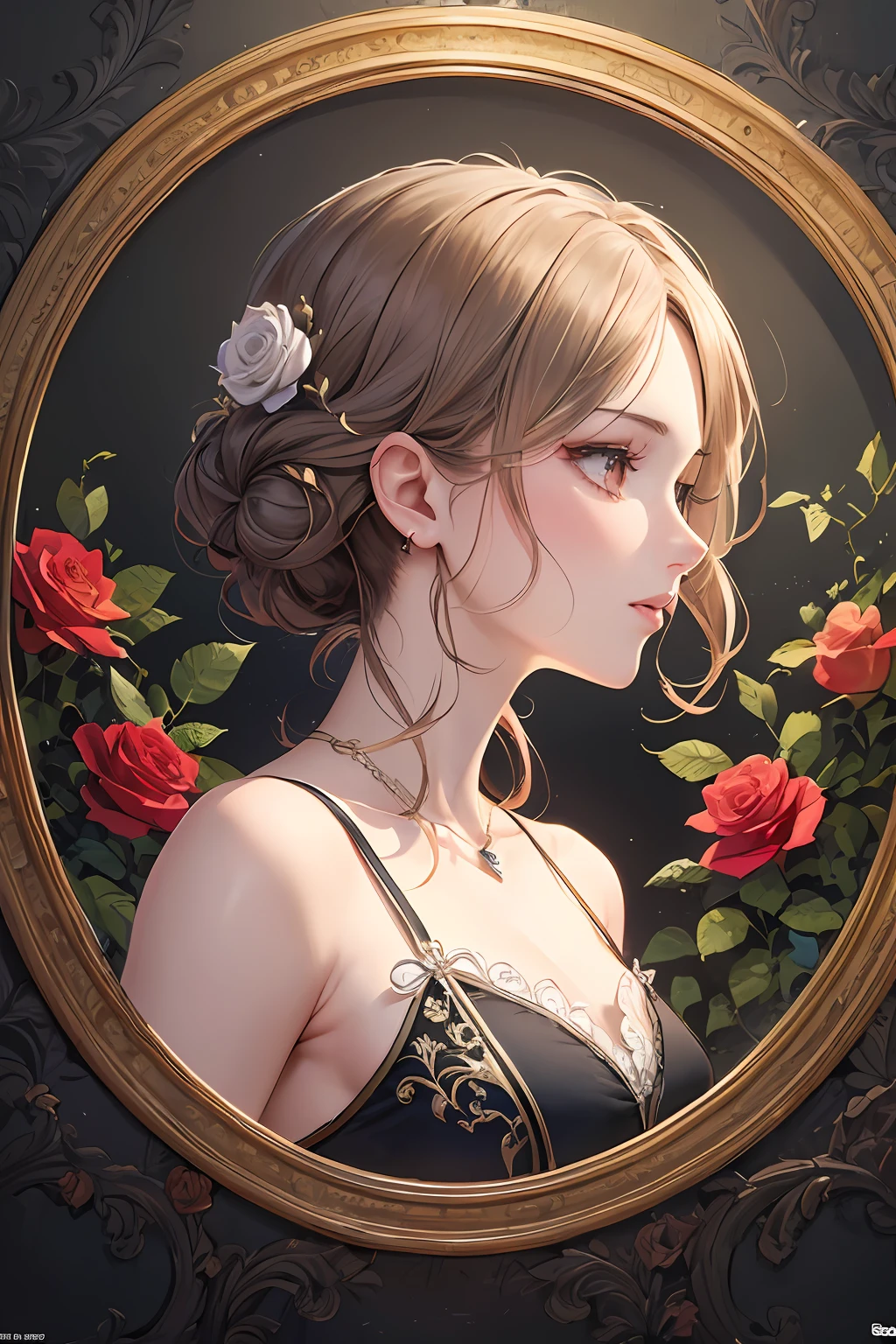 (Masterpiece, Top Quality, Best Quality, Official Art, Beauty and Aesthetics: 1.2), Extremely Detailed, Colorful, Most Detailed ((Ultra Detailed)), (Highly Detailed CG Illustration), (Very Delicate and Beautiful), (From the Side), Cinema Light, Roses, Roses