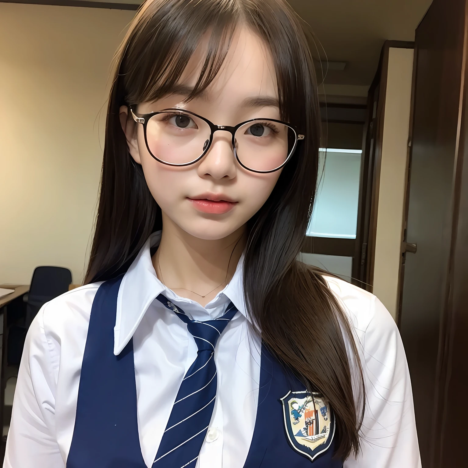 18-year-old Japanese female student, school uniform, glasses, high quality --auto