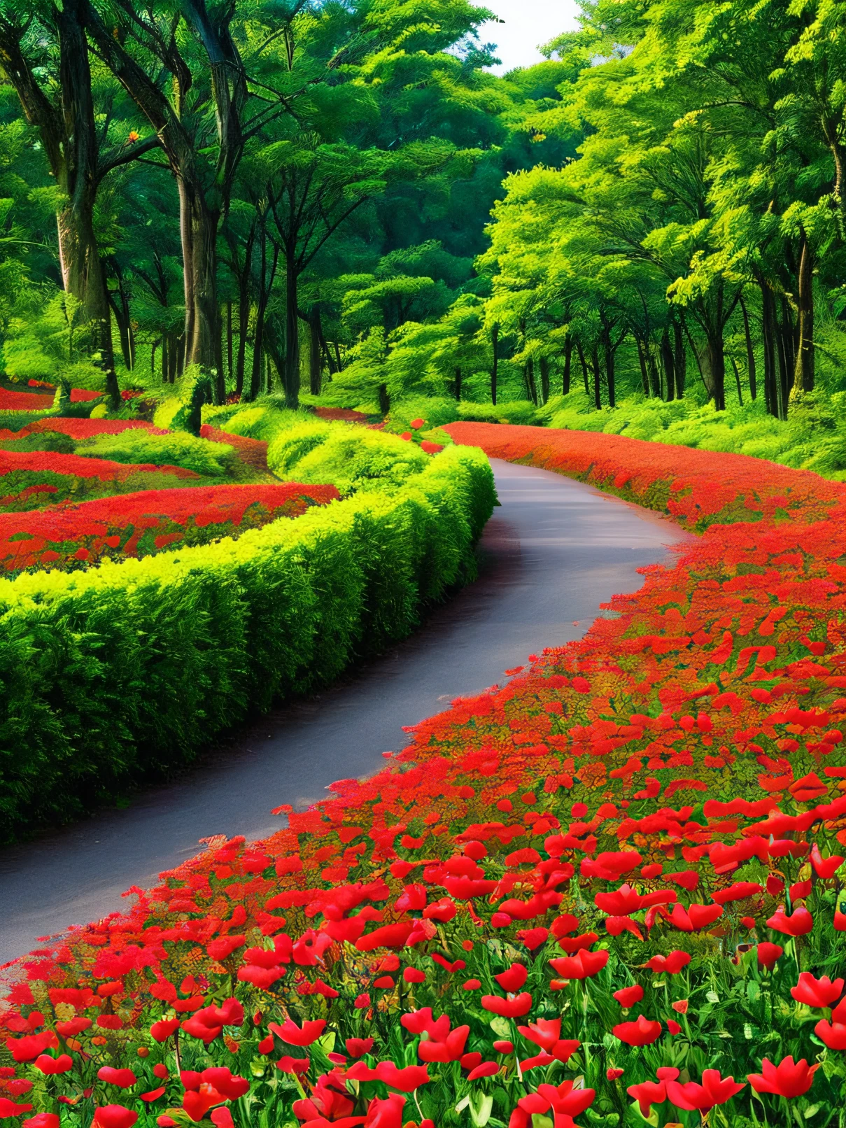 Landscape Forest with red flowers --auto