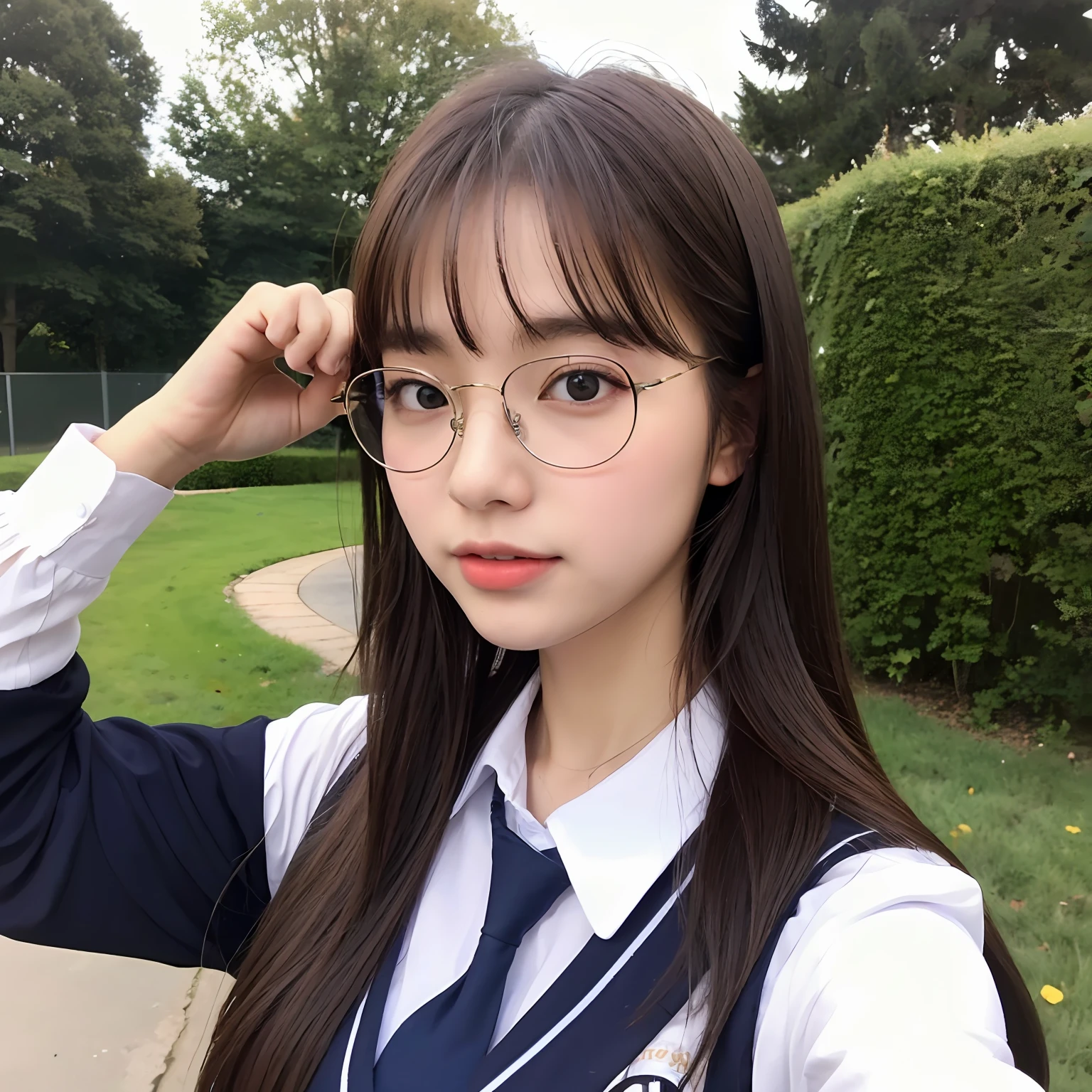 18-year-old Japanese female student, school uniform, glasses, high quality --auto