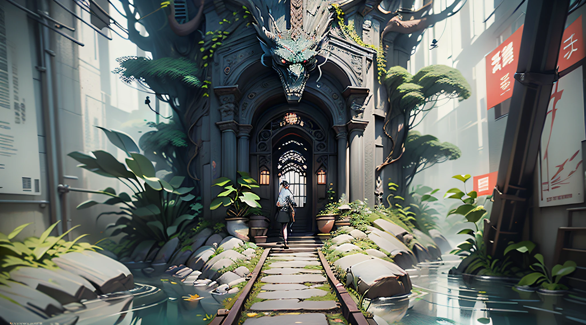 Epic zen garden, by intricated aureal number by style Leng Jun,Pandora world,burdeos bloody style,highly detailed,cinematic,8k,by Stanley Artgermm,Tom Bagshaw,Greg Rutkowski,Carne Griffiths, Ayami Kojima, Beksinski, Giger,trending on DeviantArt,hyper detailed,horror, full of colour,unreal engine 5,ultra detailed,hideo kojima