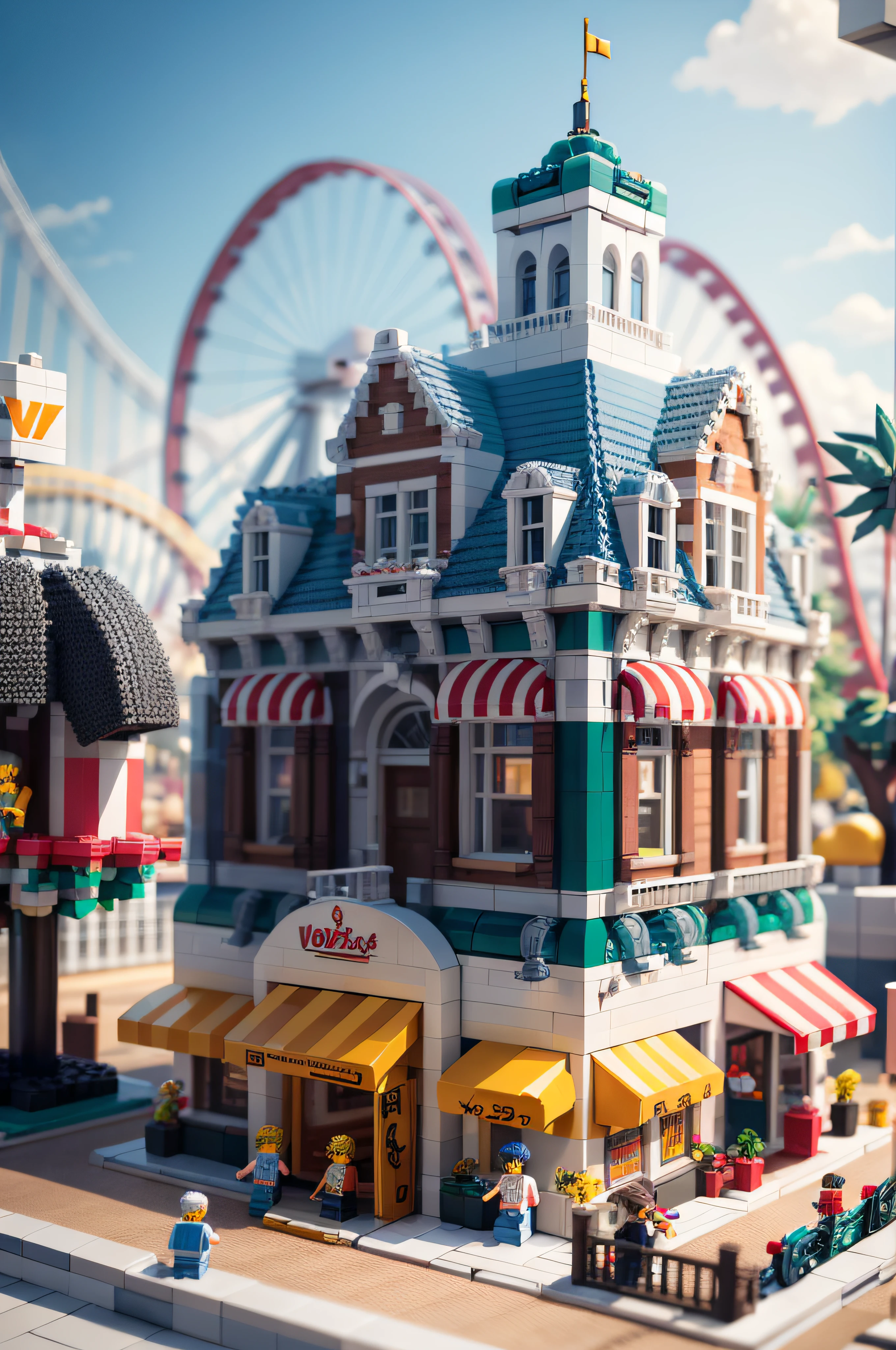 Lego style, amusement park scene, rich color matching, blind box style, toy model, voxel, very detailed, super high resolution, 8K UHD --v 6