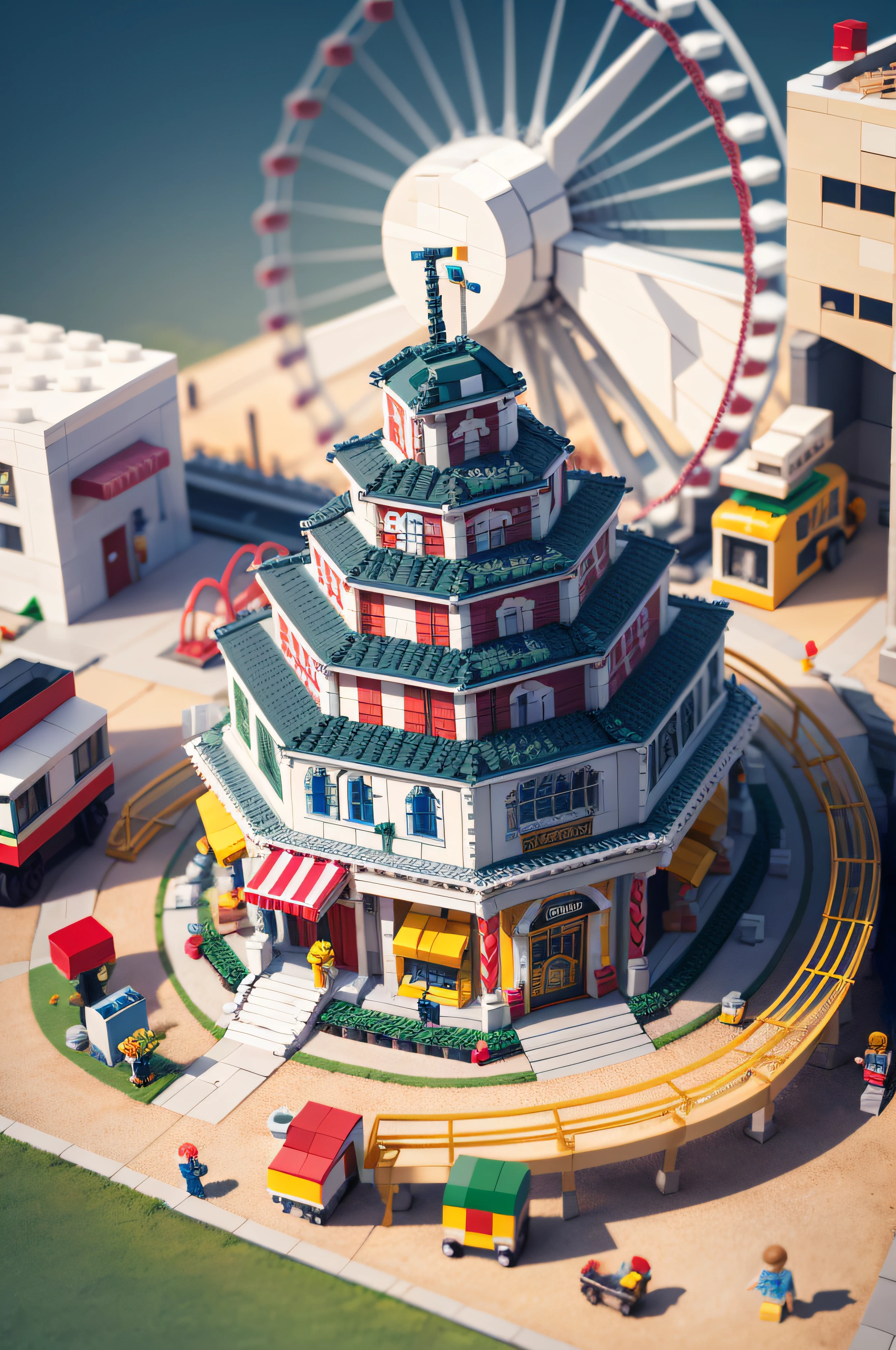 Lego style, amusement park scene, rich color matching, blind box style, toy model, voxel, very detailed, super high resolution, 8K UHD --v 6