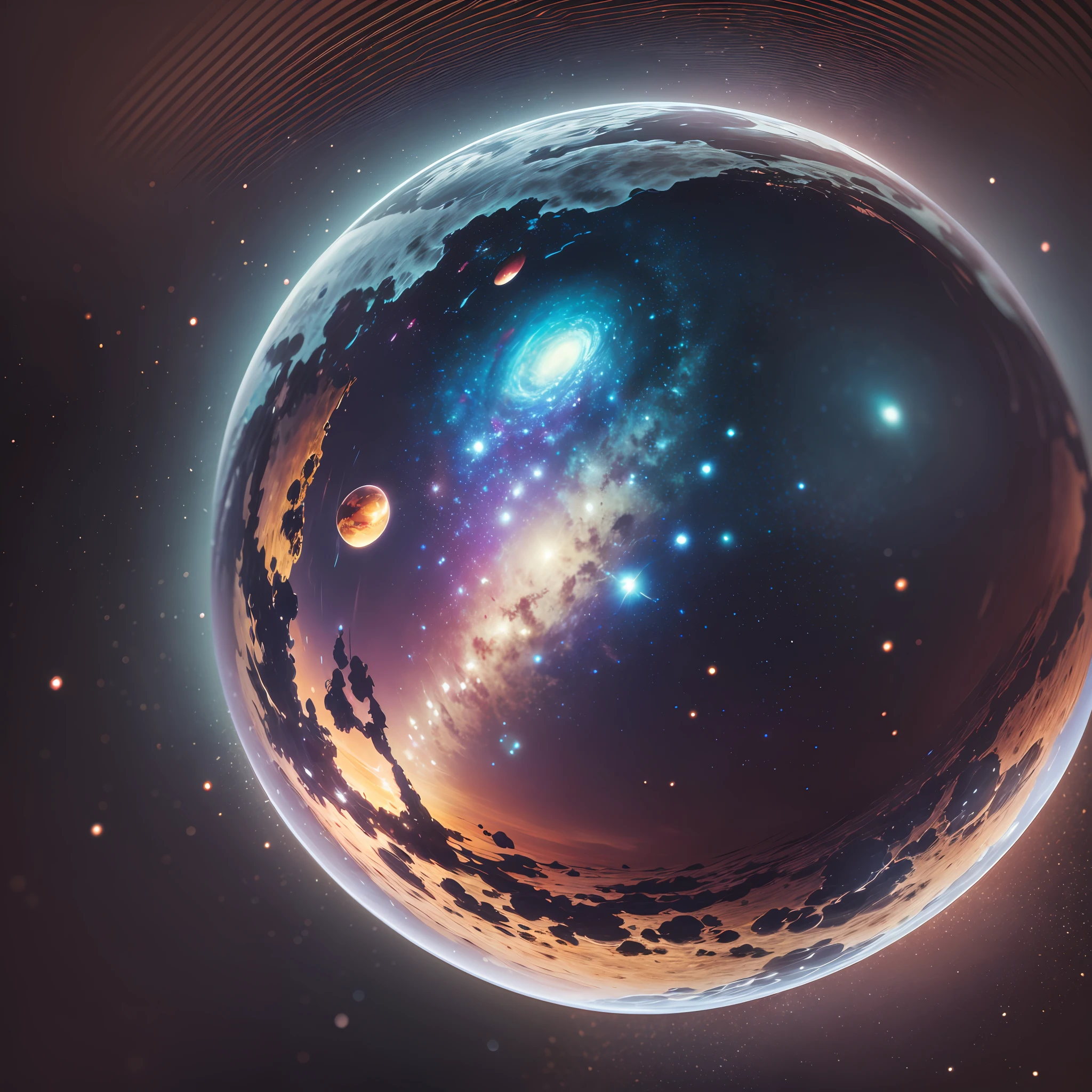 (a masterpiece), best quality, galaxy background, 3D transparent glass sphere, realistic reflections, high resolution, wide vision, image filters, refined technique --auto --s2