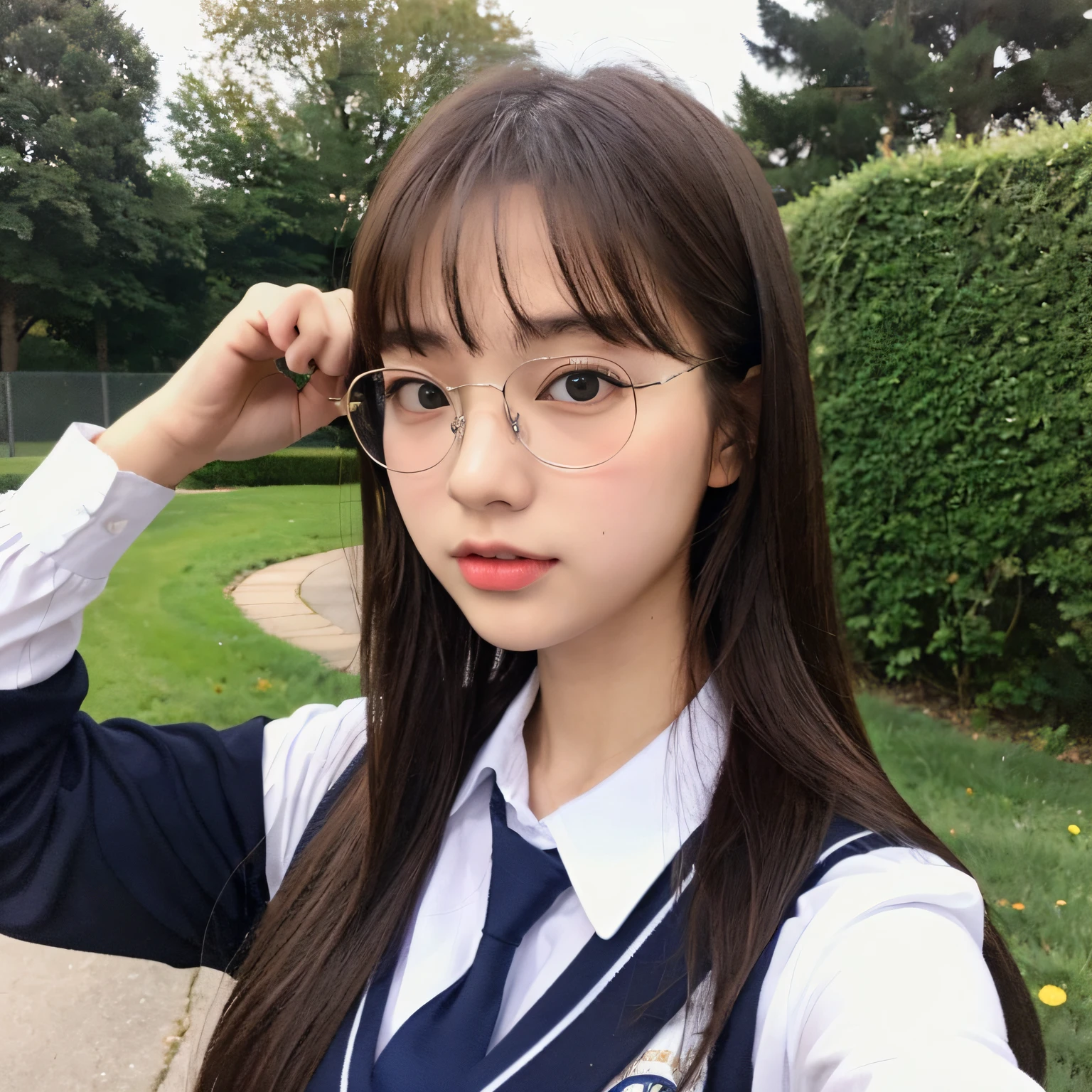 18-year-old Japanese female student, school uniform, glasses, high quality --auto