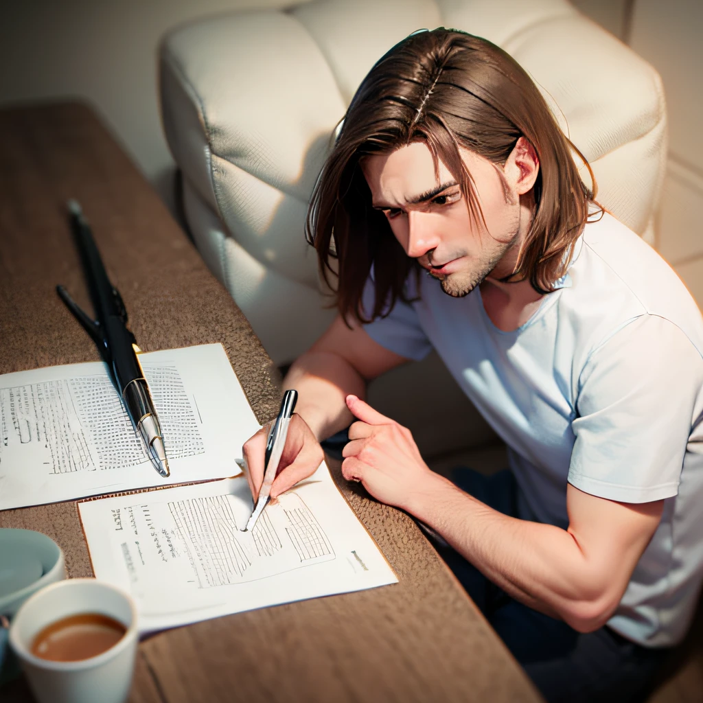 30-year-old brunette man, insurance company, signing contracts