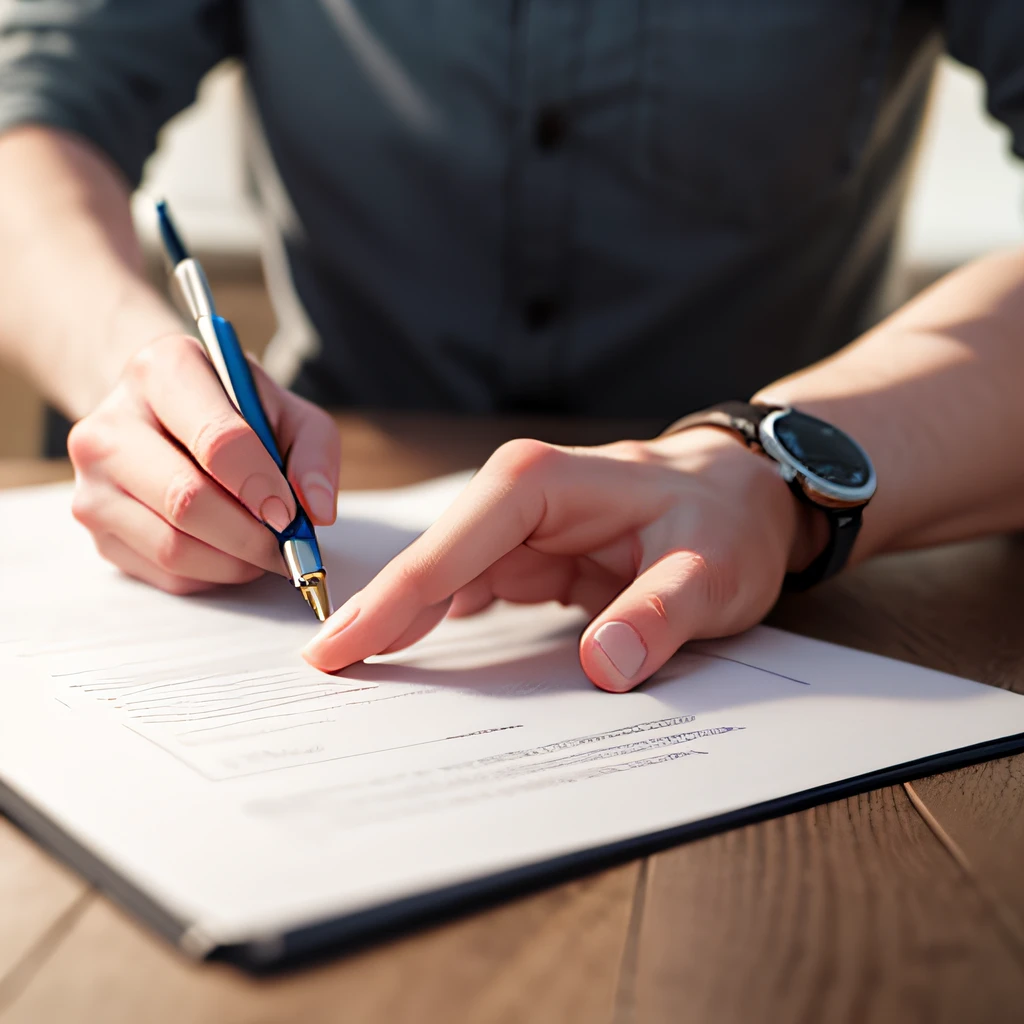 30-year-old brunette man, insurance company, signing contracts