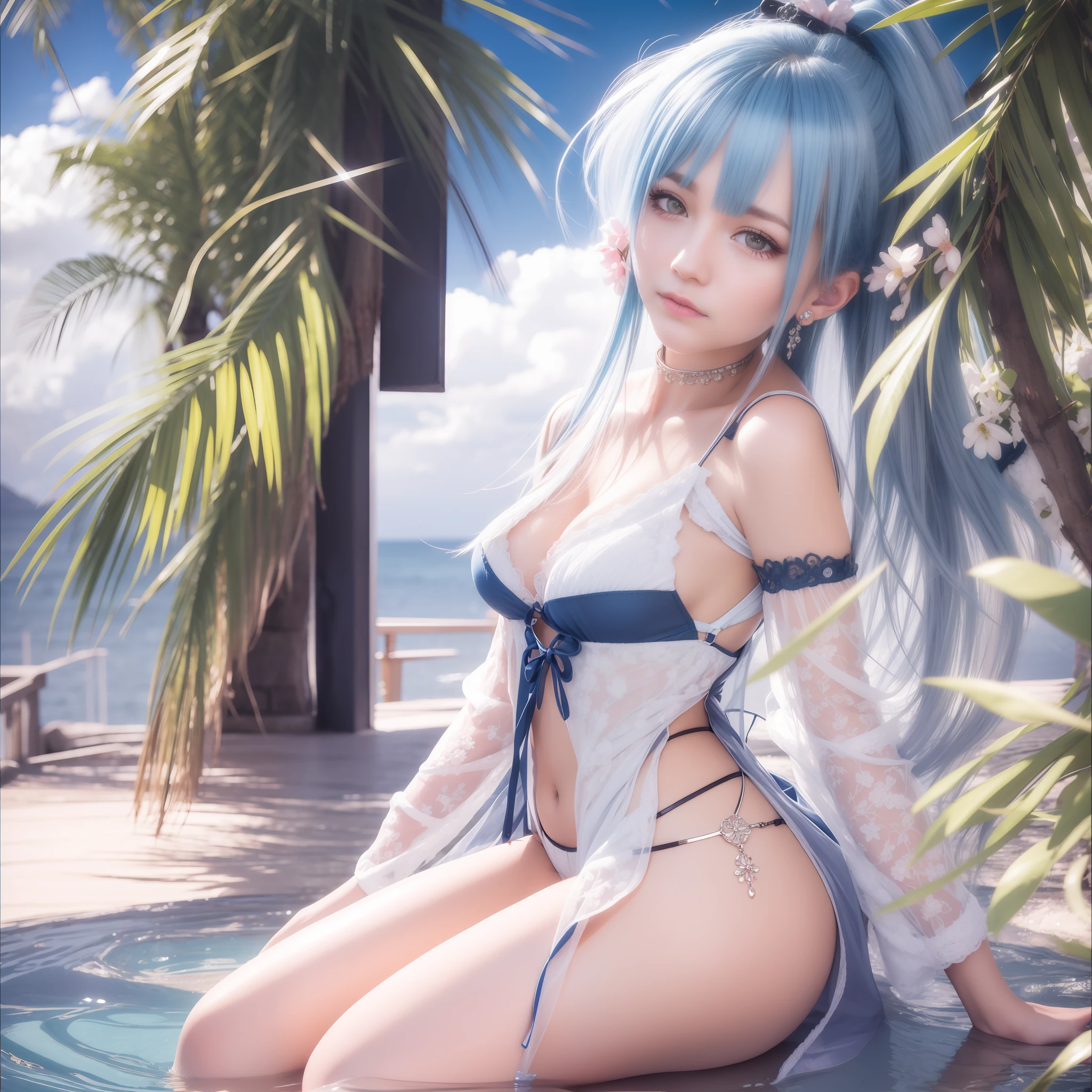 Young girl,bleu hair, blue ayes,sexy,realistic, ultra detail,70mm lens