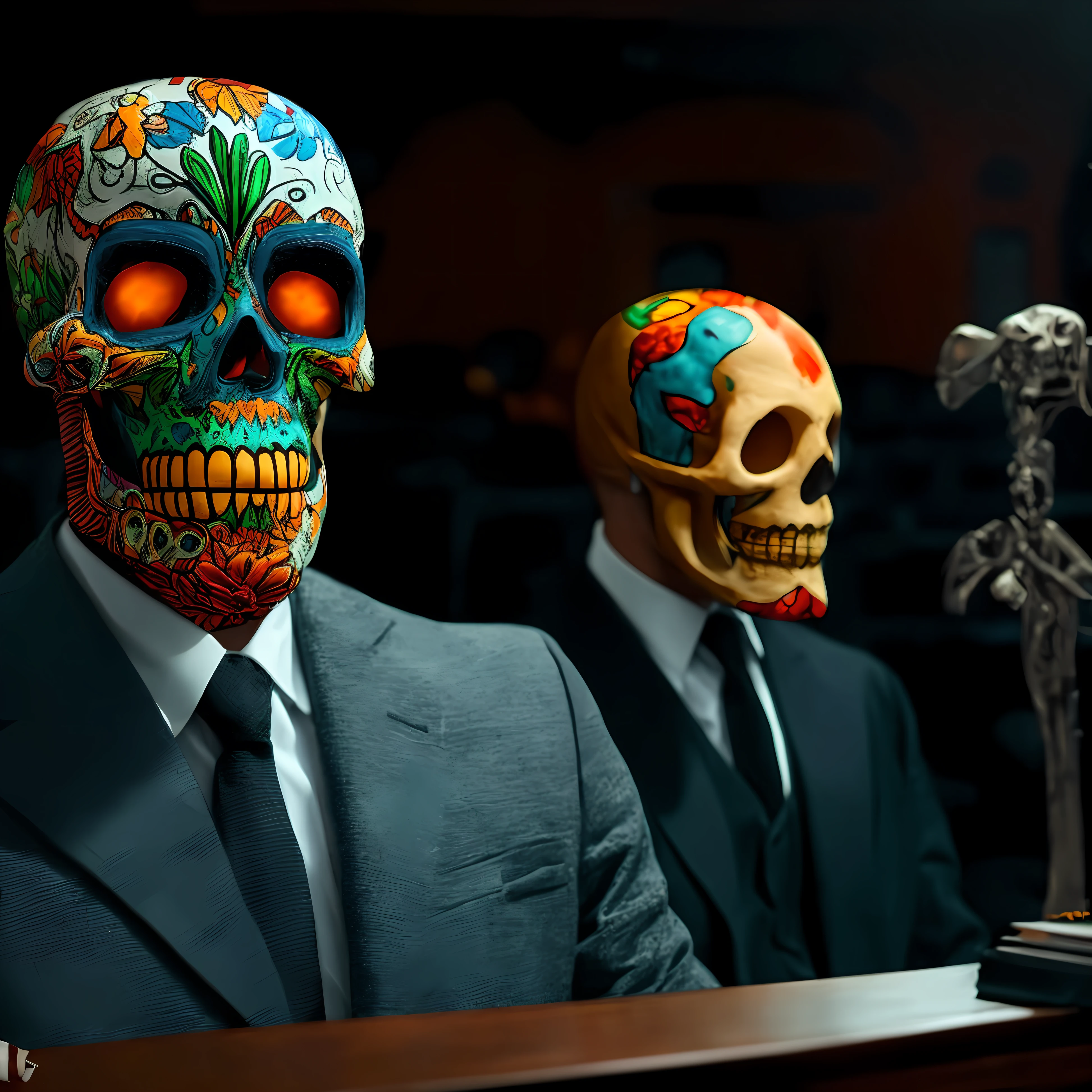 there are two men wearing masks with skulls on them, dia de los muertos. 8 k, day of all the dead, day of the dead, calavera, el dia los muertos!, ( ( ( el dia los muertos ) ) ), celebrating day of the dead, el dia los muertos, ( ( dia de los muertos ) )