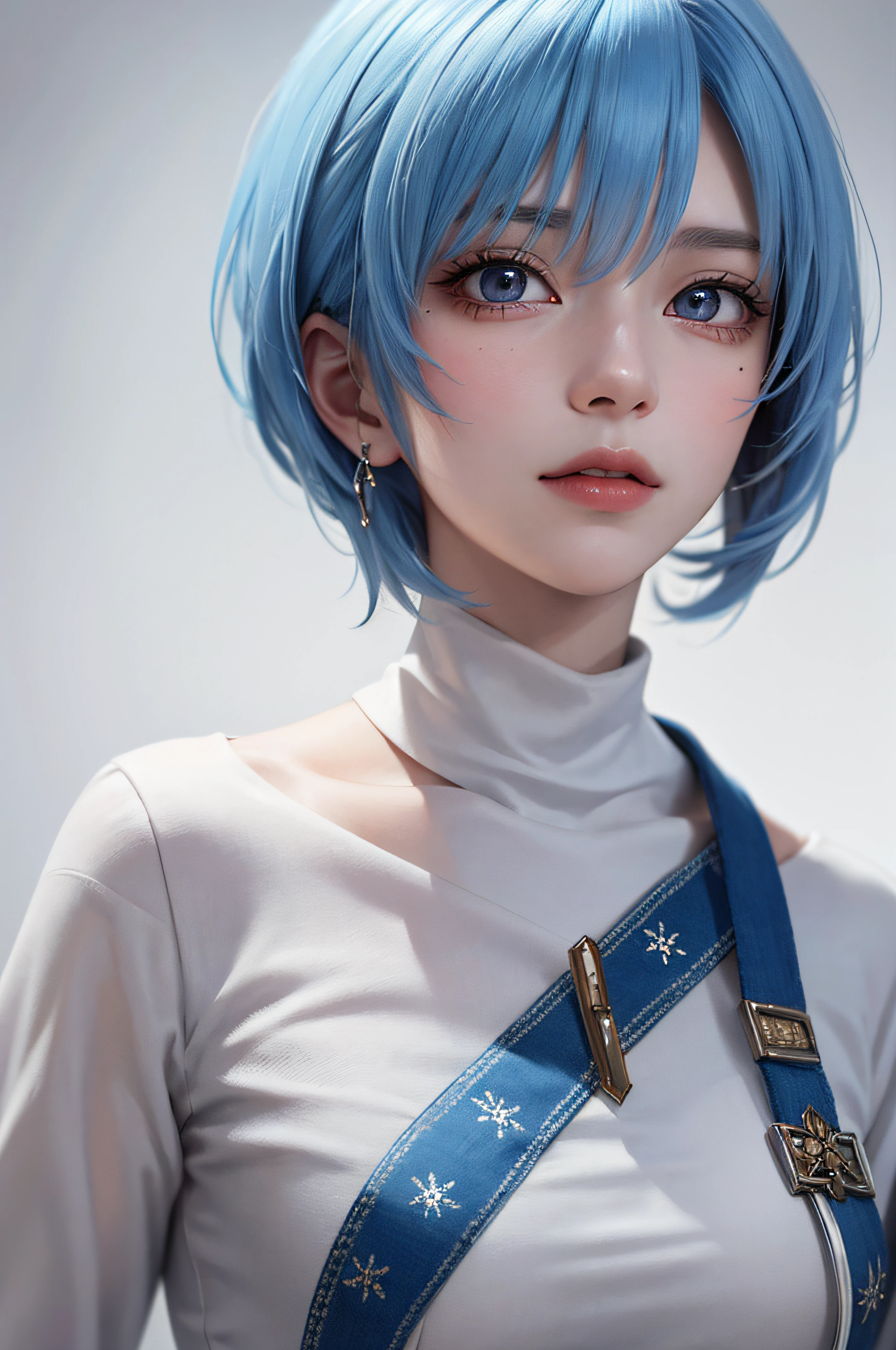 Masterpiece, Best Quality, 8K, Detailed Skin Texture, Detailed Cloth Texture, Beautiful Detail Face, Intricate Detail, Ultra Detailed, Portrait of Rei Ayanami, Blue Hair, Red Eyes, Profile, Look Down, No Background