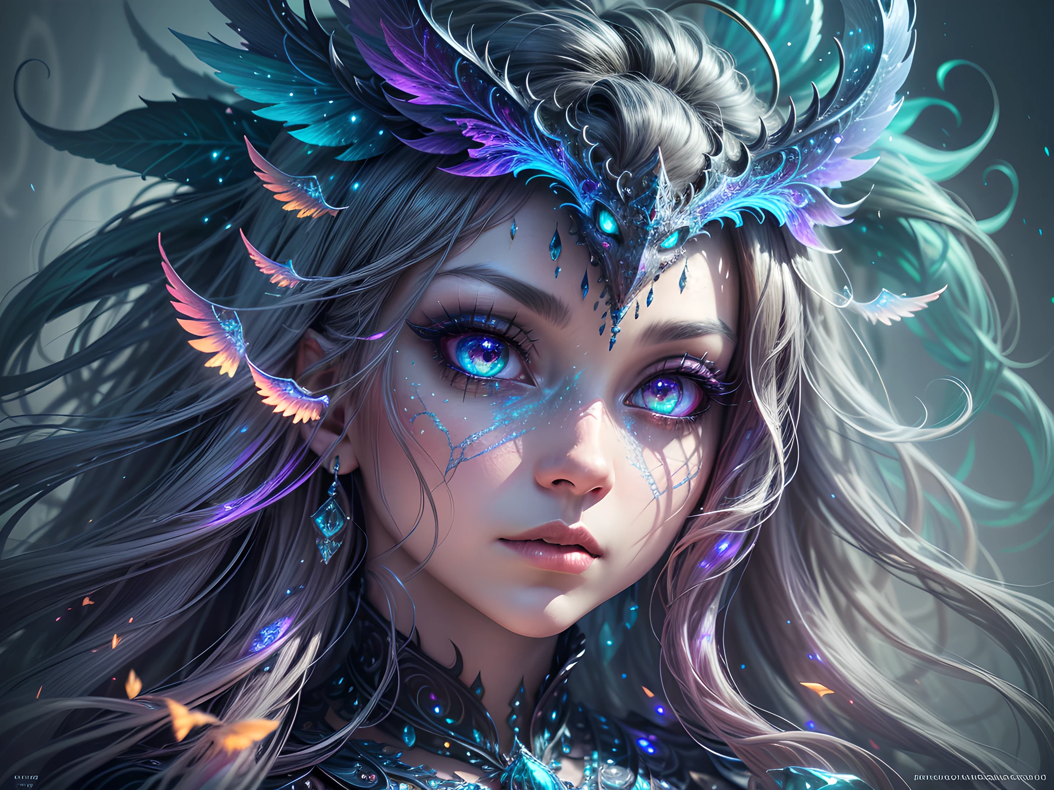 Generate a beautiful magical creature. The creature should be majestic and stunning with hires eyes and lots of intricate fantasy details. Include 8k eyes, highly detailed eyes, extremely detailed eyes, macro eyes, bright clear eyes, and sharp eyes. The image should be a masterpiece and contain fantasy vibes and phantasmal iridescence.
