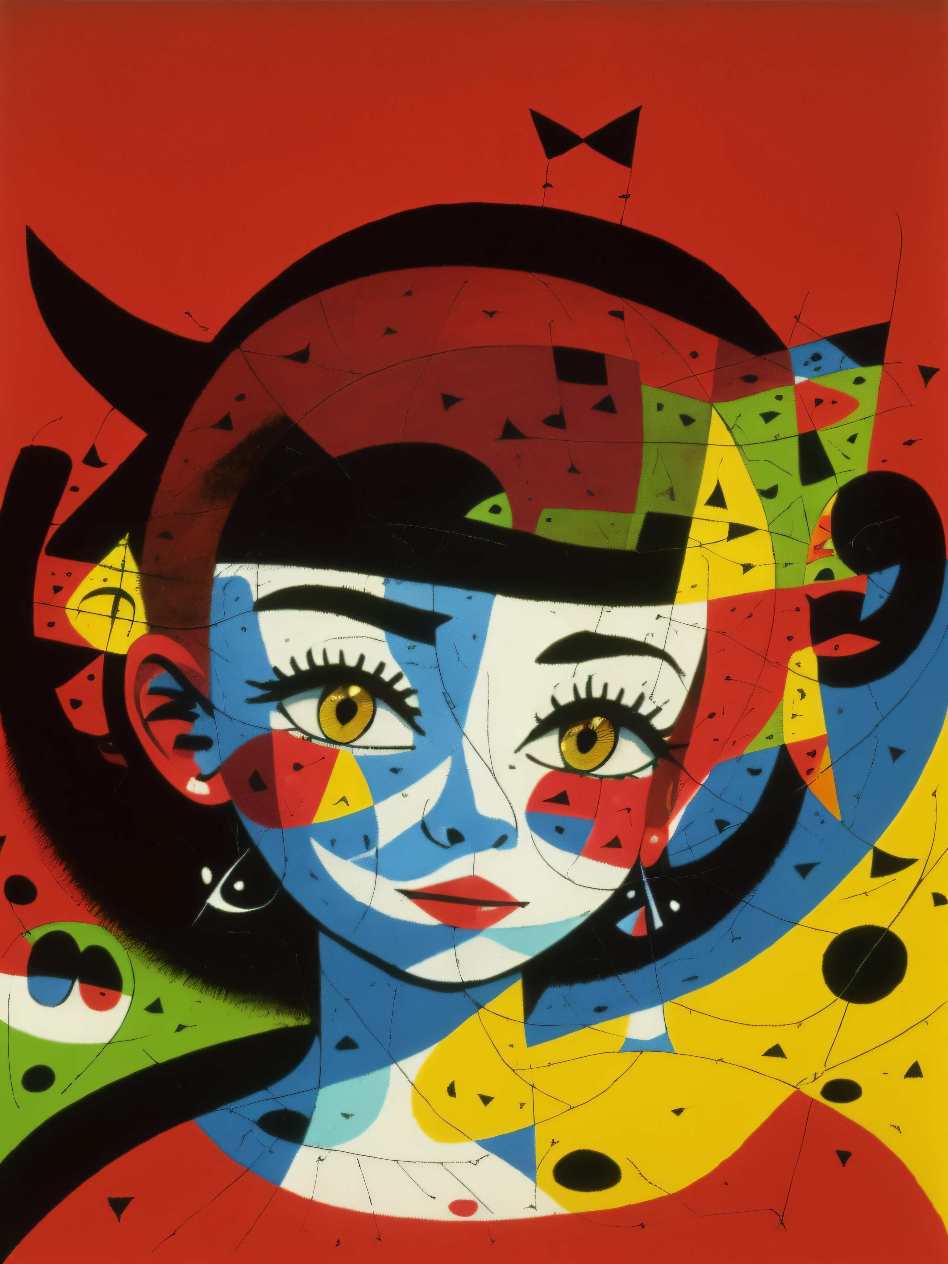 "Joan Miro, a charming young woman, presented in ultra-high definition, vibrant sights – aspect ratio 1:1 – size 180"