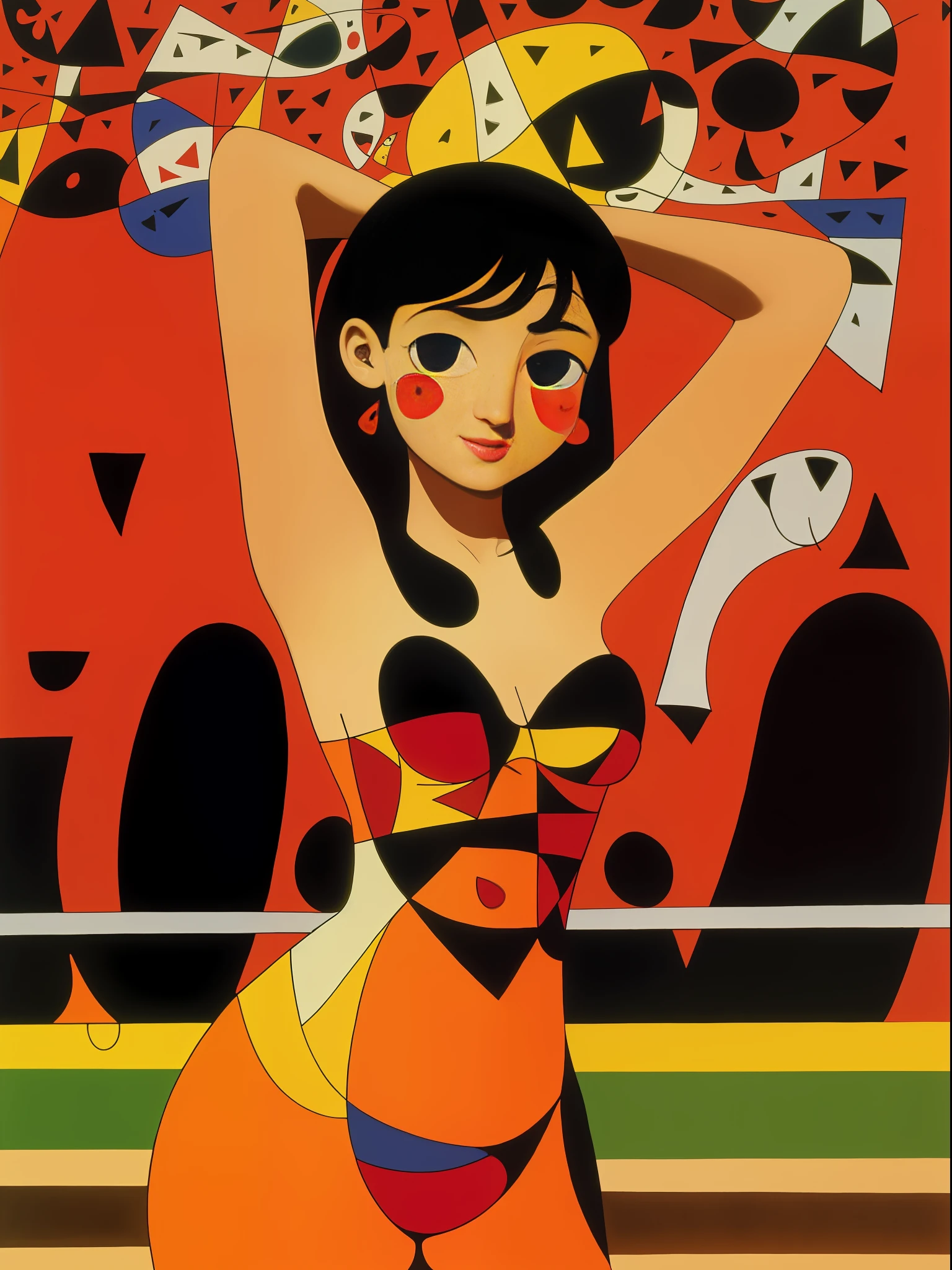"Joan Miro, a charming young woman, presented in ultra-high definition, vibrant sights – aspect ratio 1:1 – size 180"