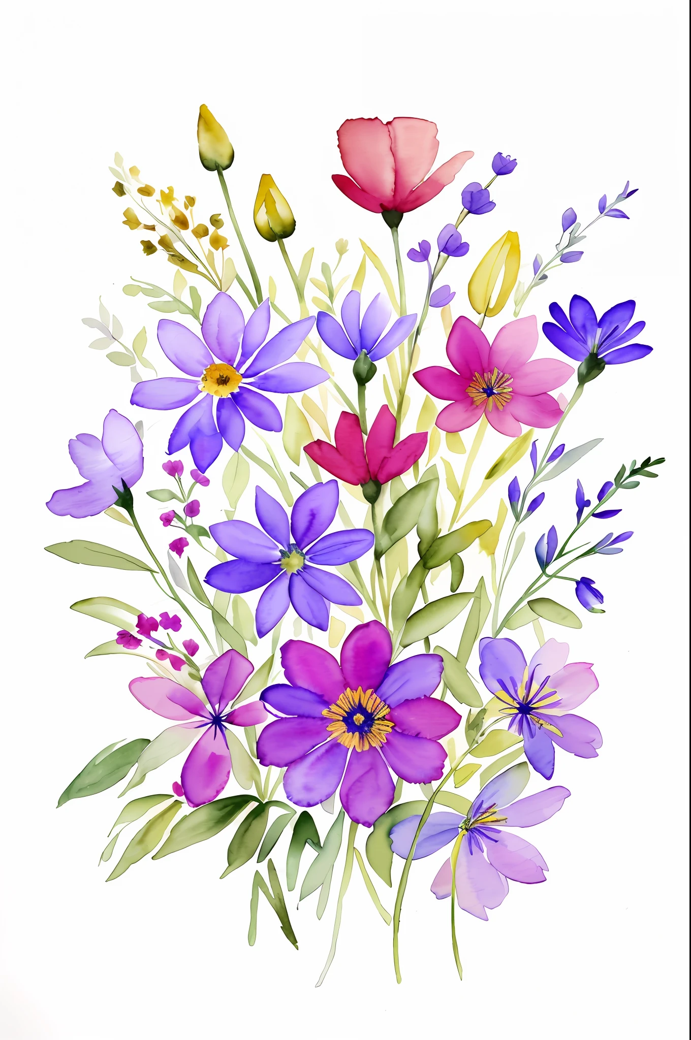 Wild Flowers Art, Watercolor Botanical