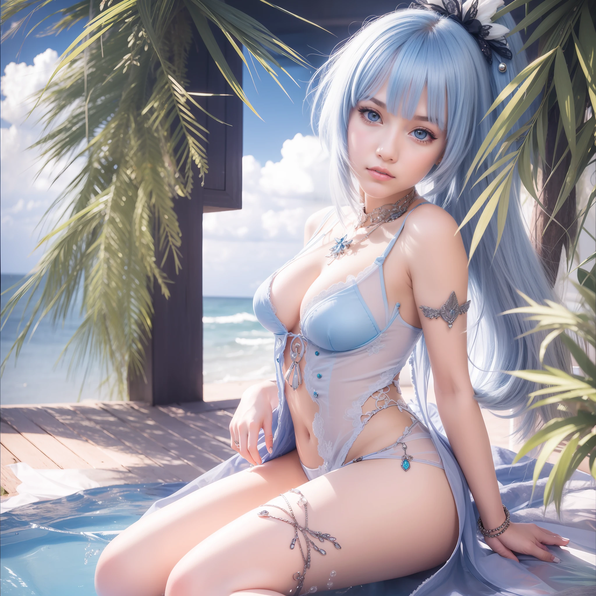Young girl,bleu hair, blue ayes,sexy,realistic, ultra detail,70mm lens