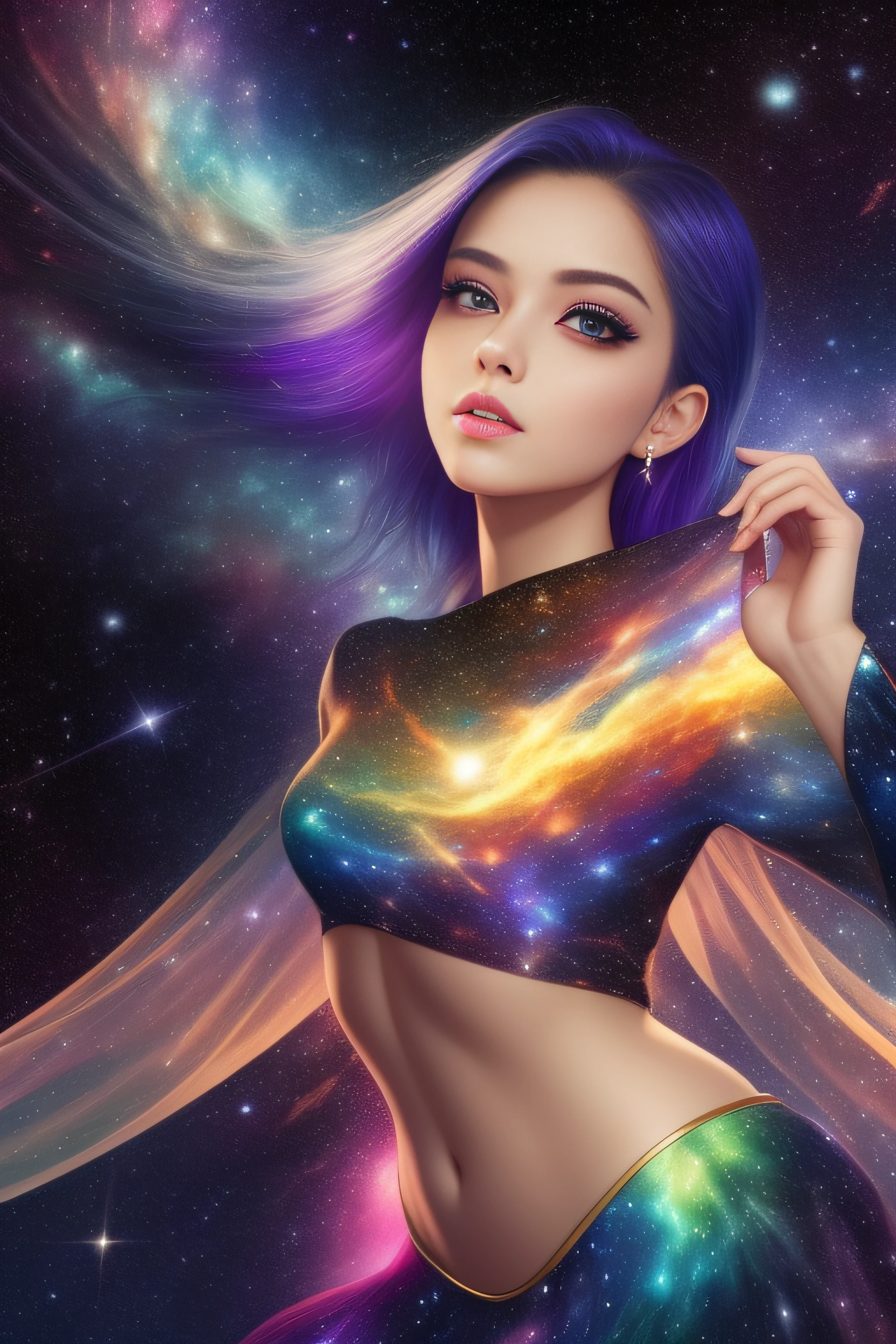 iridescent galaxy, universe, beautiful stars, mysterious art, cosmic mystery, fantasy art, perfect face, perfect limbs, perfect eyes, perfect mouth, perfect nose, beautiful limbs