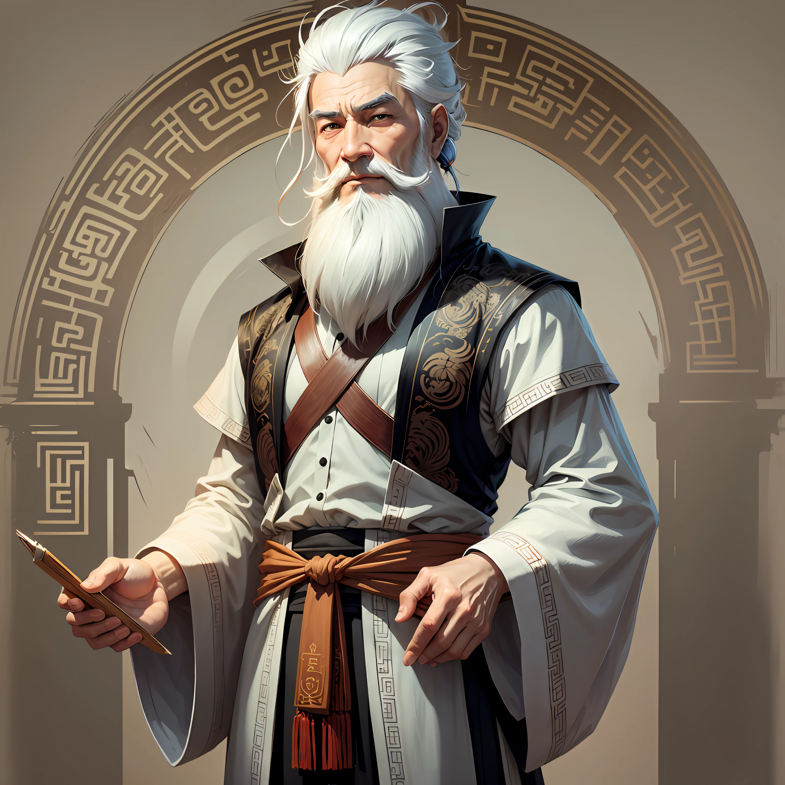 Chinese old man, front, white hair, white beard, long beard, smooth movement, charming pattern, mage --auto