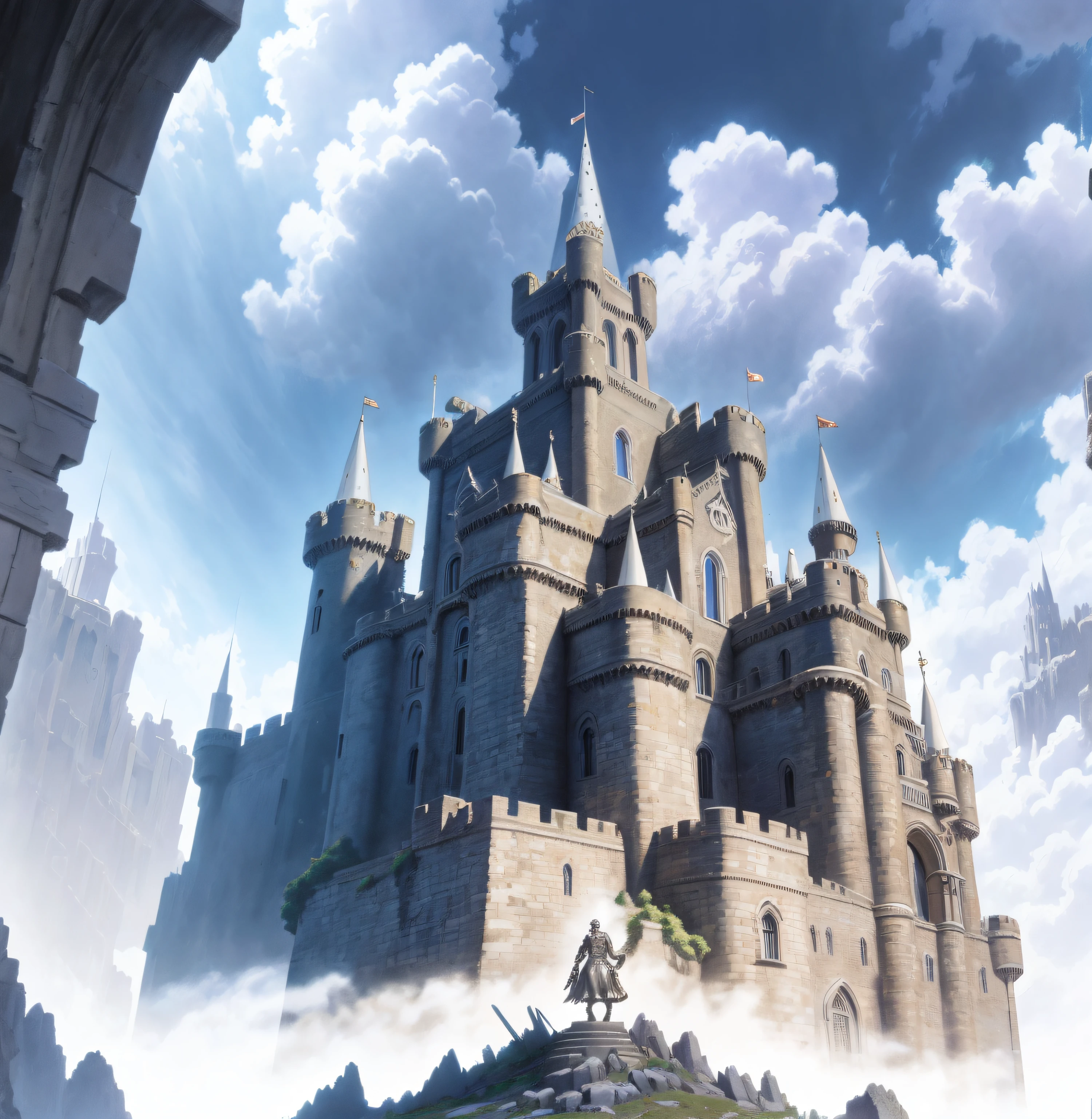 anime - style scene of a castle with a statue and a statue of a horse, palace background, light kingdom backdrop, stunning arcanum backdrop, granblue fantasy, cathedral background, castle background, library of ruina concept art, anime scenery concept art, ornate borders + concept art, background art, odin's stone arena background, anime background art, arena background