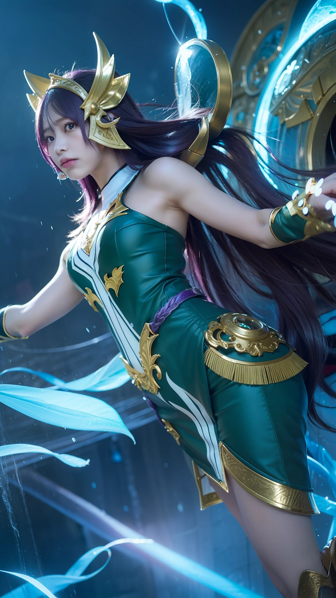 1girl,Kadita, mobile legend,purple hair, realistic, ultra detail,70mm lens