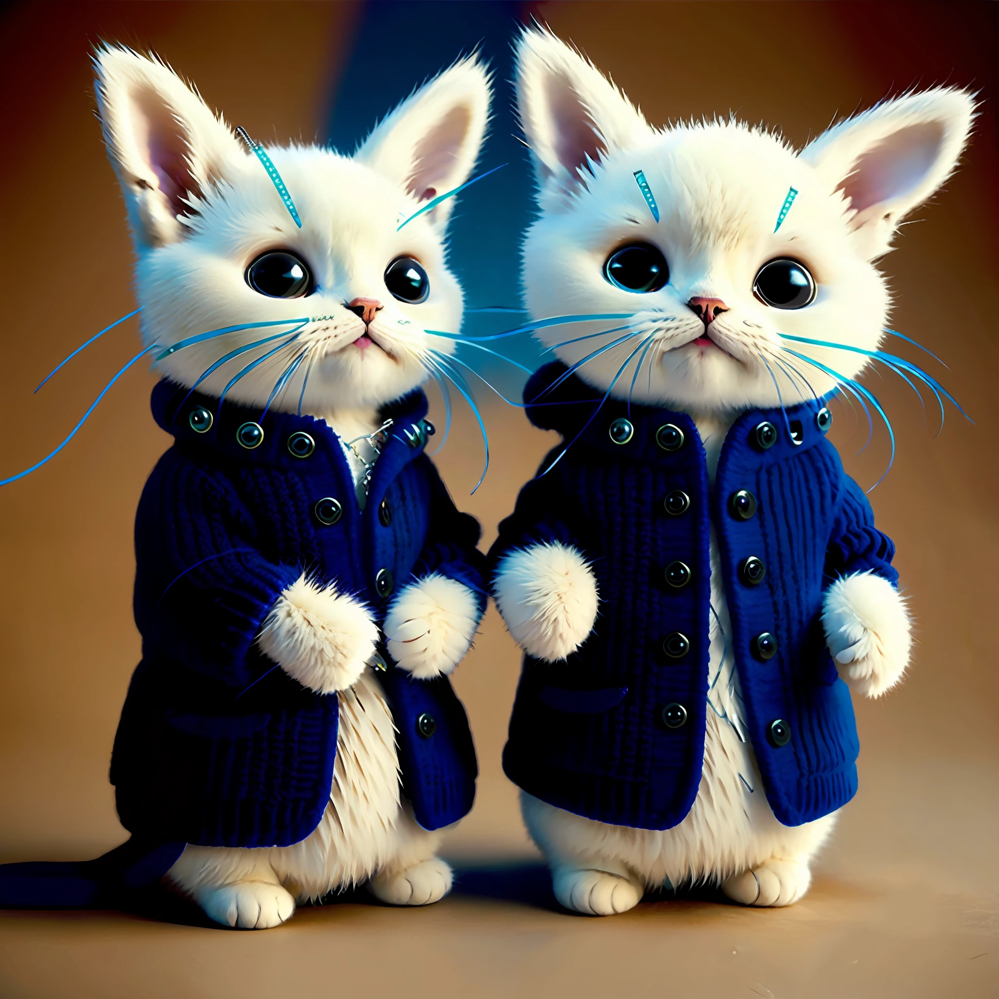 Cat white and blue with large safety pins in the ears Tim Burton