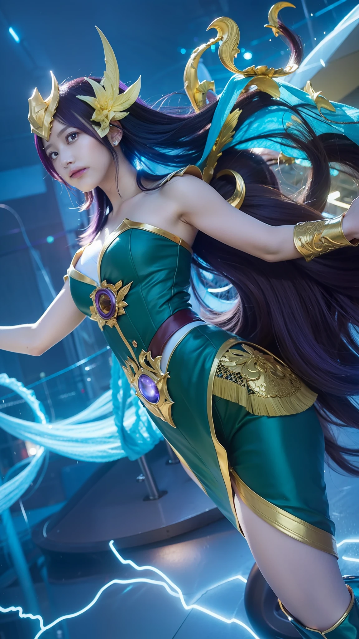 1girl,Kadita, mobile legend,purple hair, realistic, ultra detail,70mm lens