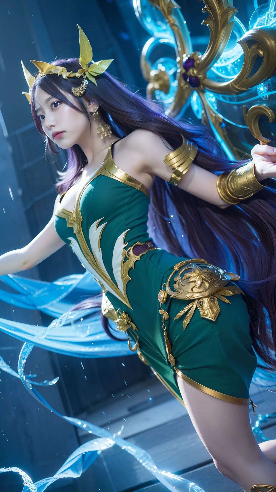 1girl,Kadita, mobile legend,purple hair, realistic, ultra detail,70mm lens