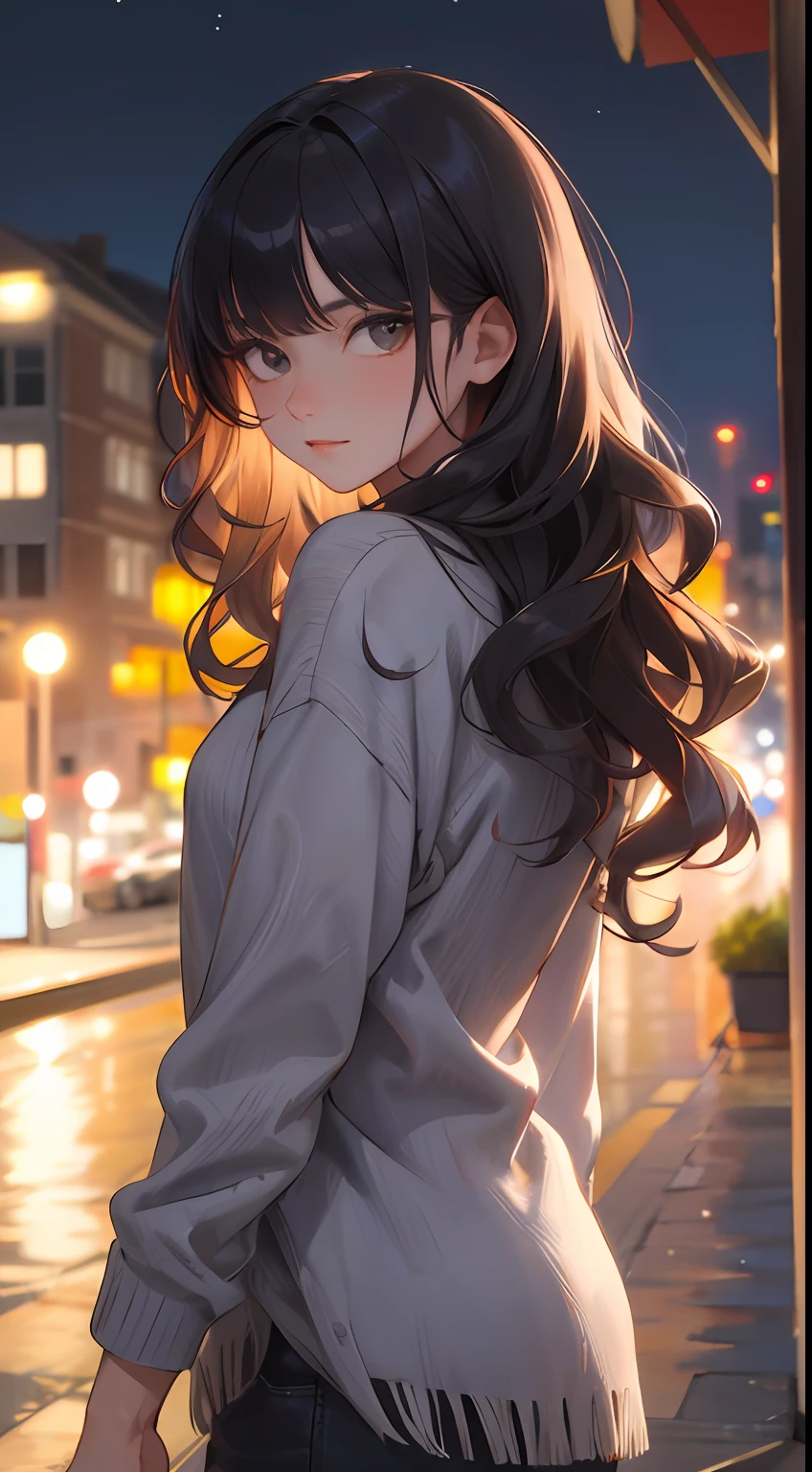 (masterpiece:1.2), (best quality:1.2), night, (looking at viewer), bright skin,
outdoors, fringe,
long hair, (wavy hair),