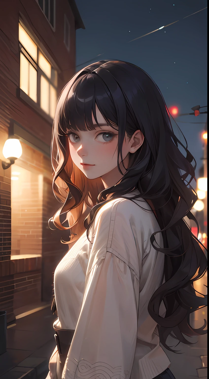 (masterpiece:1.2), (best quality:1.2), night, (looking at viewer), bright skin,
outdoors, fringe,
long hair, (wavy hair),