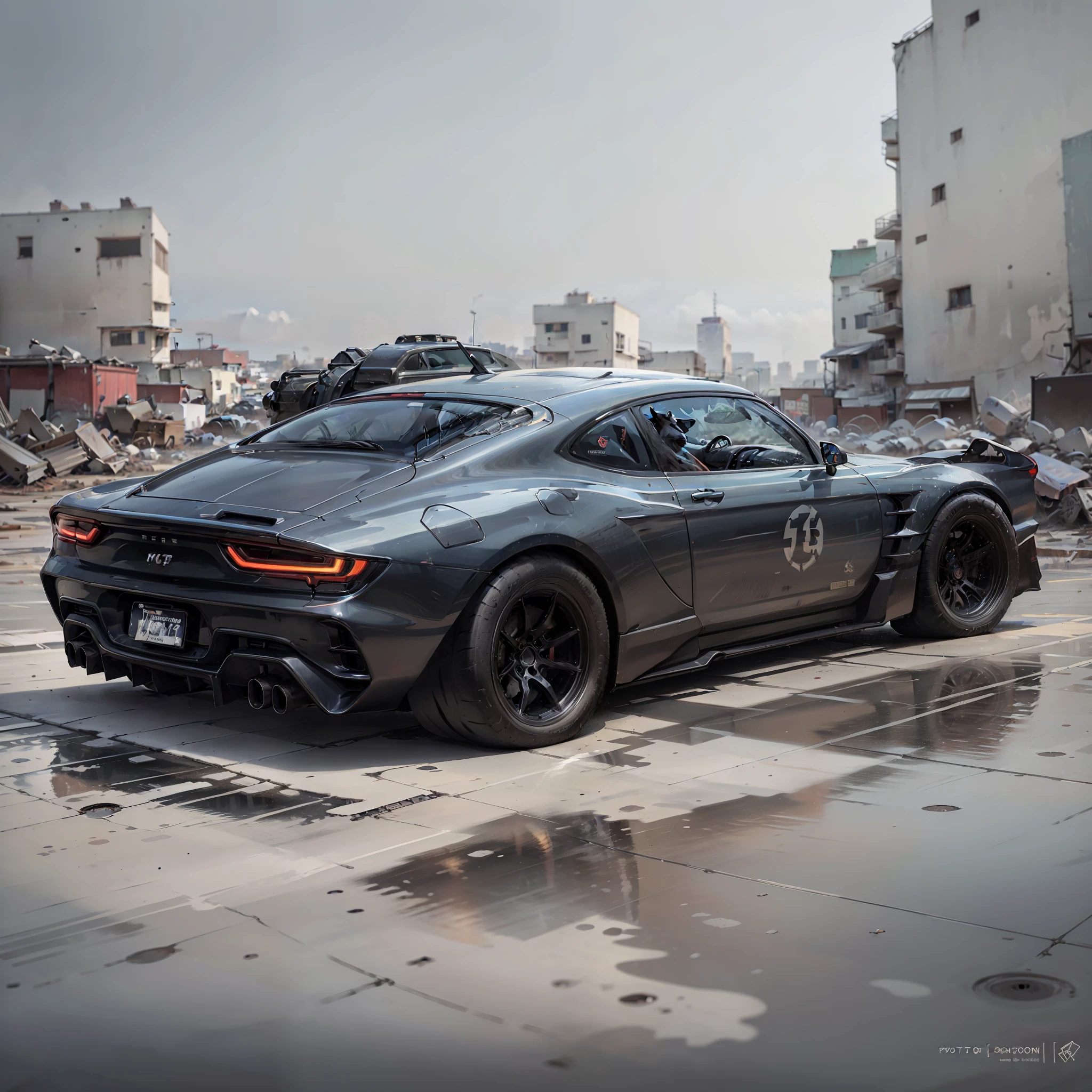 UP vehicle, in color White MC Laren 570 S, with sports wheels rim 17, tires 215, lowered, with chrome exhaust, dark windows, with a drawing of a horse on the hood, high resolution , white