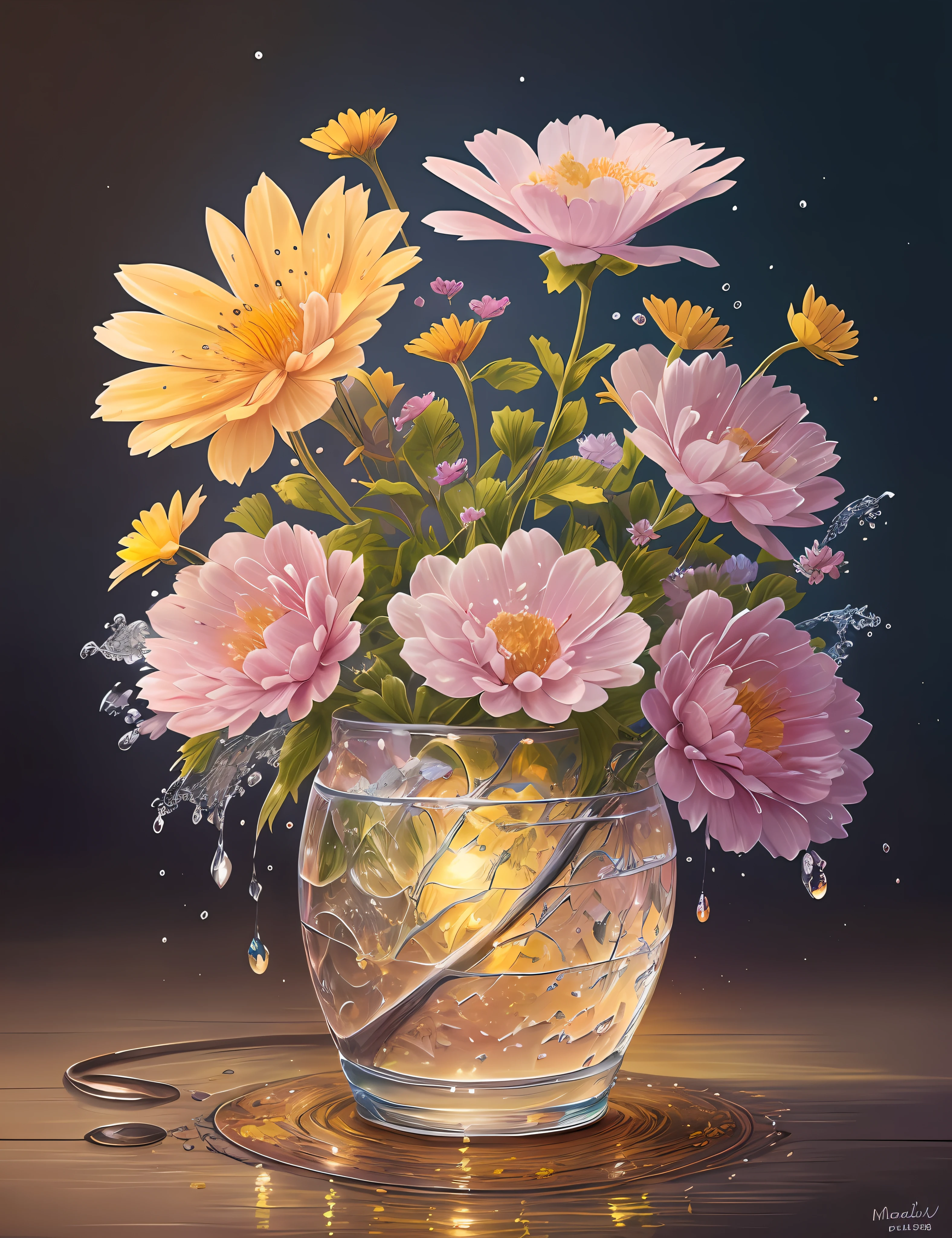 art by Mandy Disher, digital art, 8k, Jean-Baptiste Monge style, bright, beautiful, splash, Glittering, cute and adorable, filigree, rim lighting, lights, extremely, magic, surreal, fantasy, digital art, wlop, artgerm and james jean