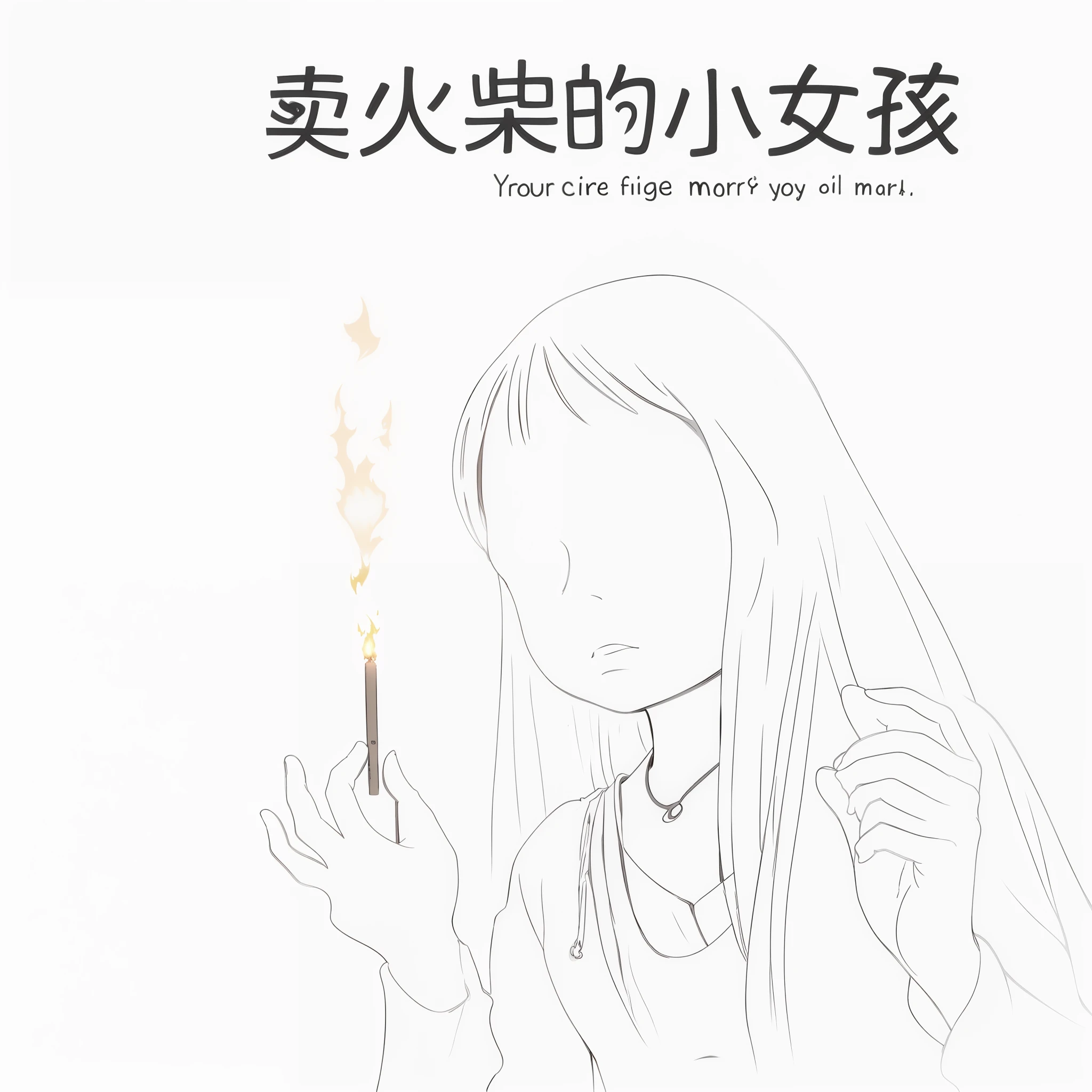 A little girl selling matches holds a match with a fire on it