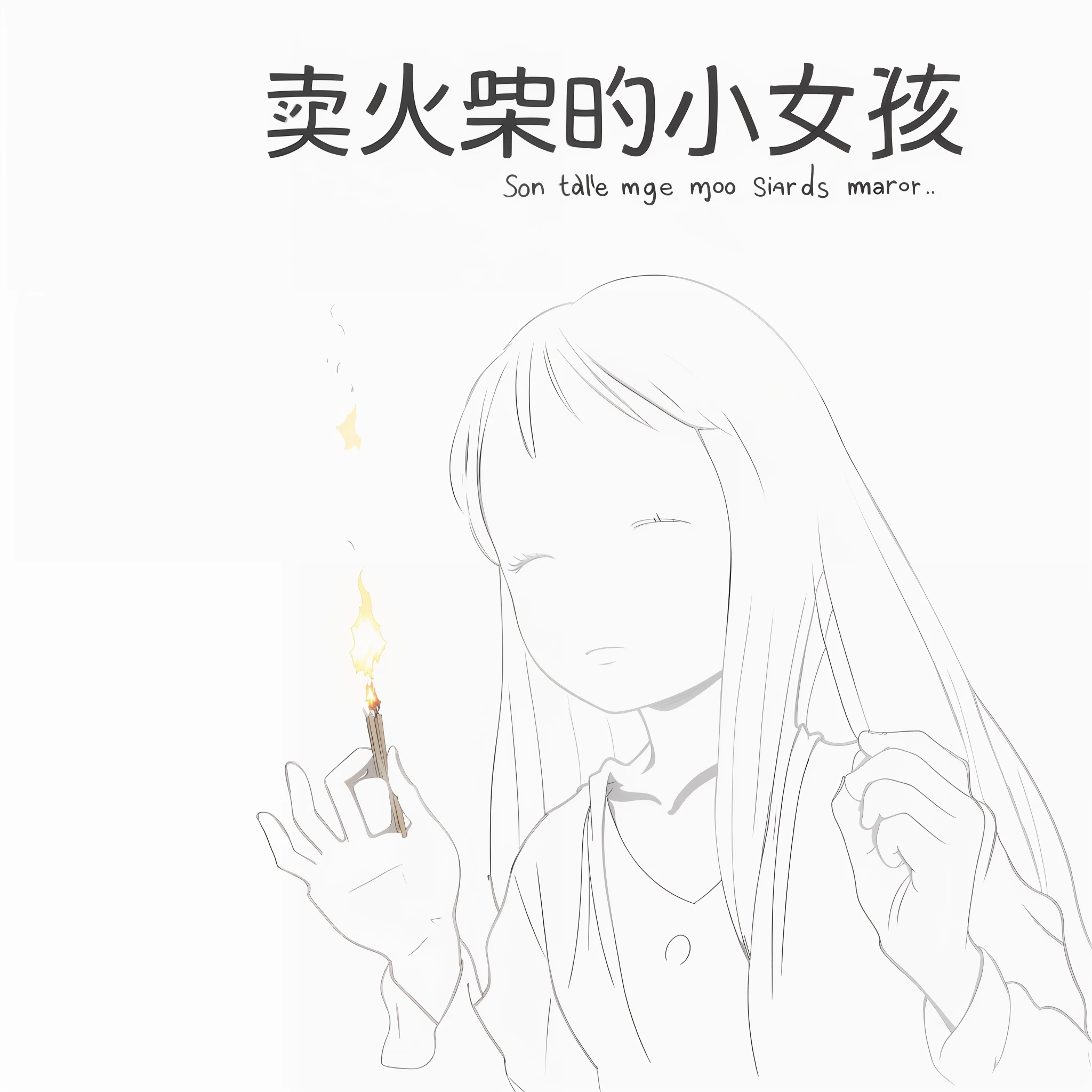 A little girl selling matches holds a match with a fire on it